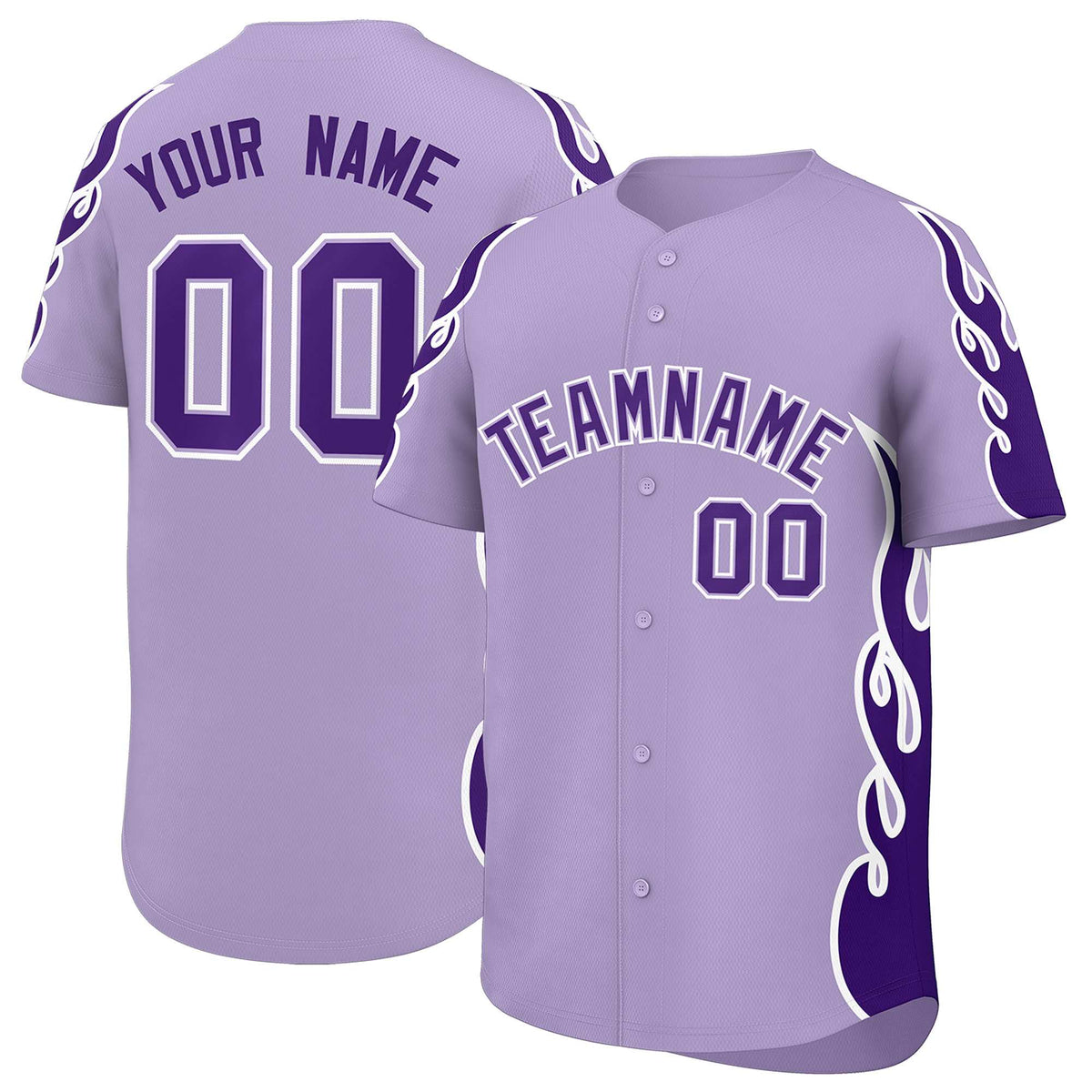 Custom Light Purple Purple Side Flame Outline Pattern Sports Uniform Basetball Jersey