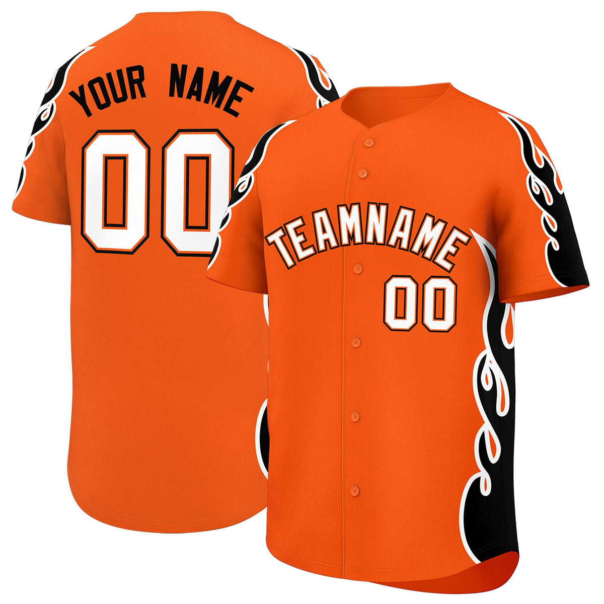 Custom Orange Black Side Flame Outline Pattern Sports Uniform Basetball Jersey