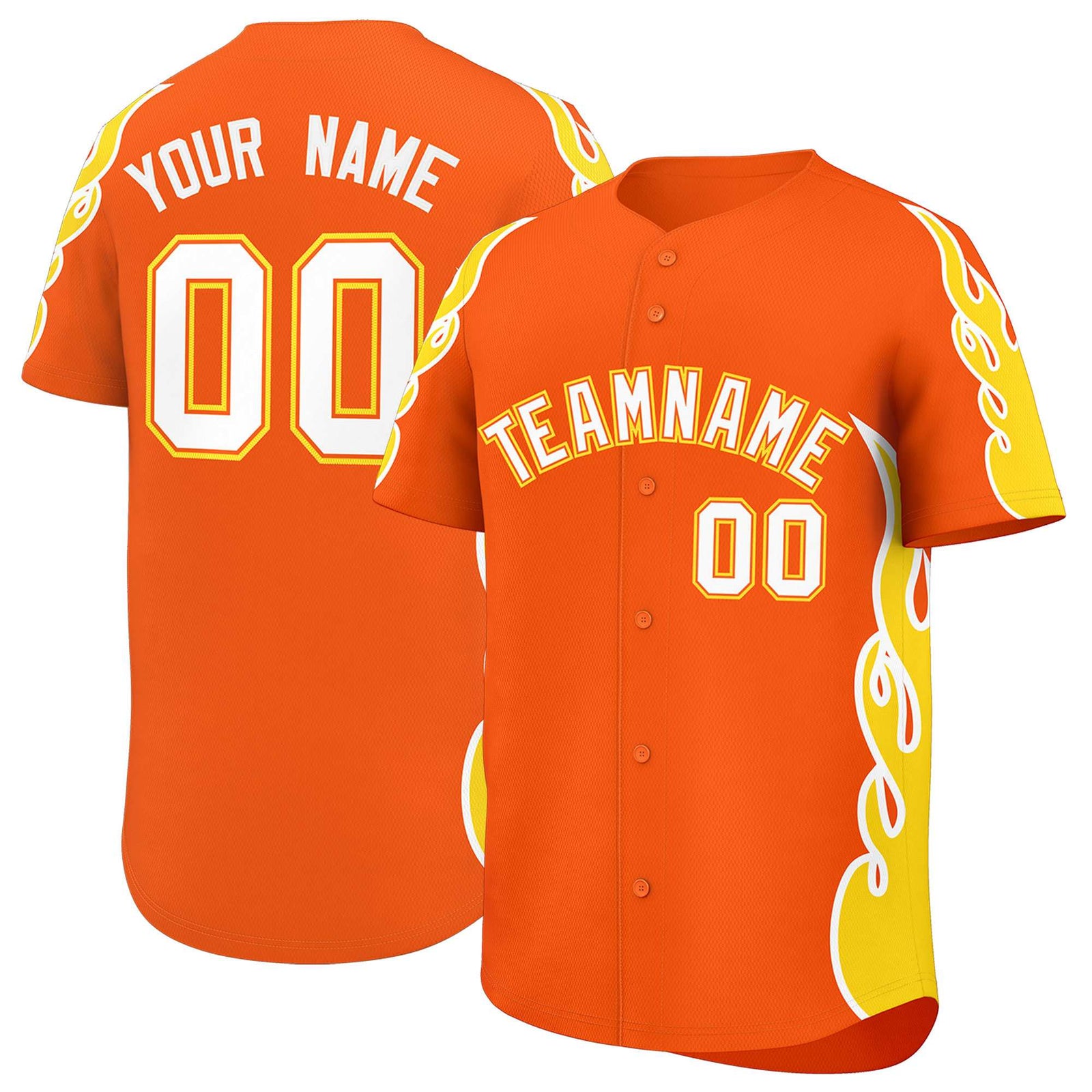Custom Orange Gold Side Flame Outline Pattern Sports Uniform Basetball Jersey