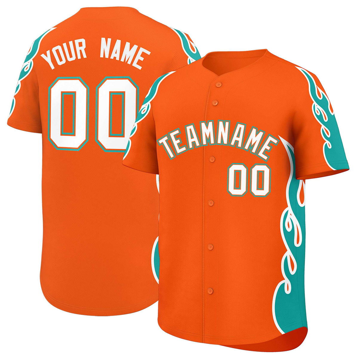 Custom Orange Aqua Side Flame Outline Pattern Sports Uniform Basetball Jersey