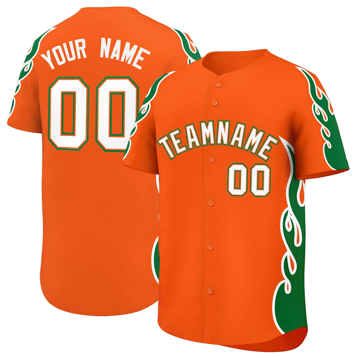 Custom Orange Kelly Green Side Flame Outline Pattern Sports Uniform Basetball Jersey