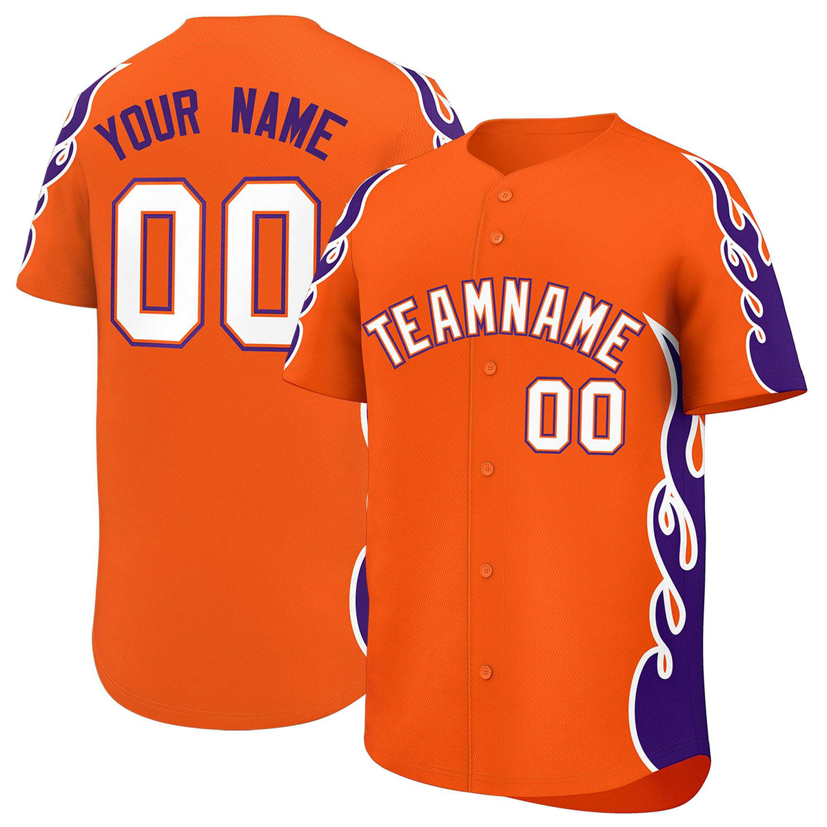 Custom Orange Purple Side Flame Outline Pattern Sports Uniform Basetball Jersey