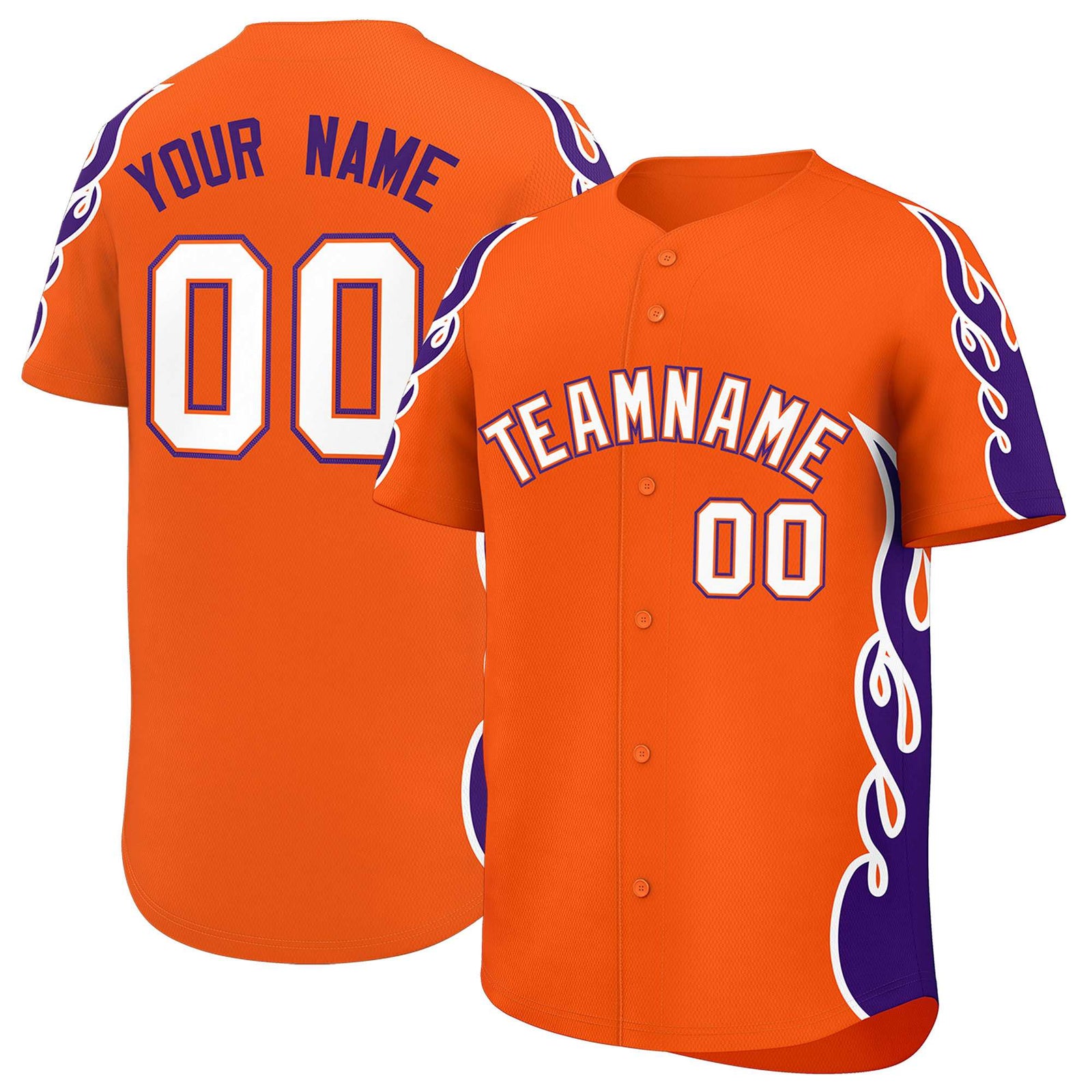 Custom Orange Purple Side Flame Outline Pattern Sports Uniform Basetball Jersey