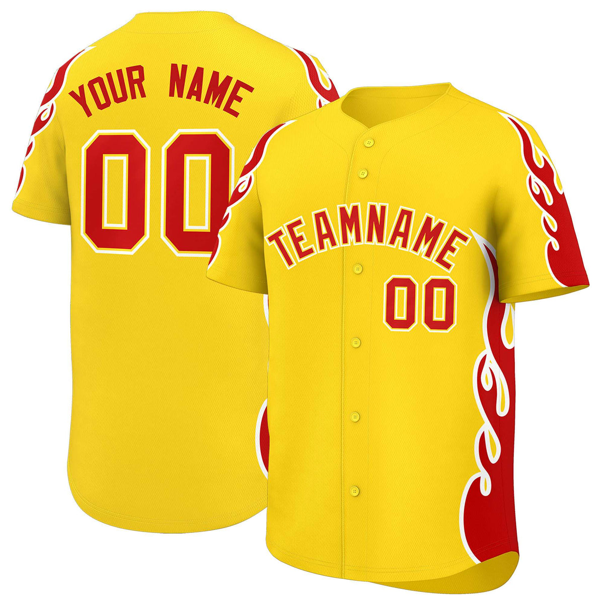 Custom Gold Red Side Flame Outline Pattern Sports Uniform Basetball Jersey
