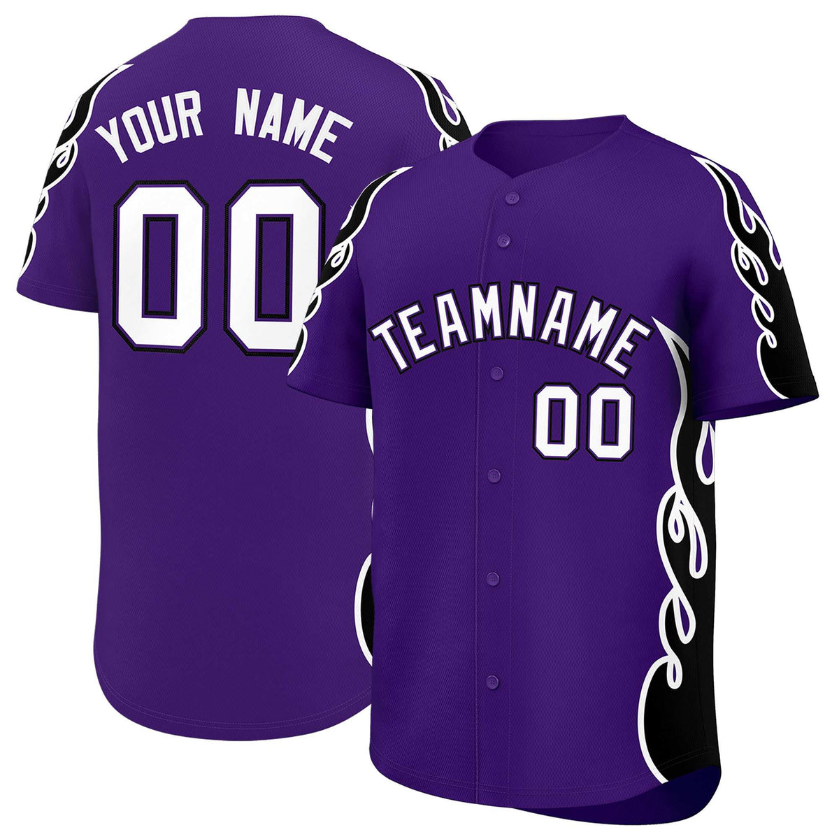Custom Purple Black Side Flame Outline Pattern Sports Uniform Basetball Jersey