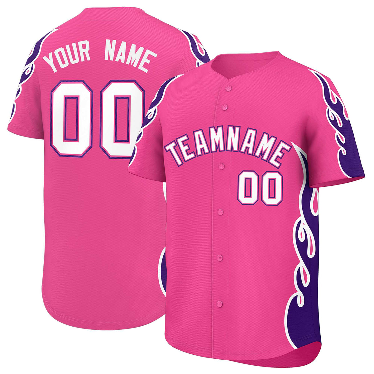 Custom Pink Purple Side Flame Outline Pattern Sports Uniform Basetball Jersey