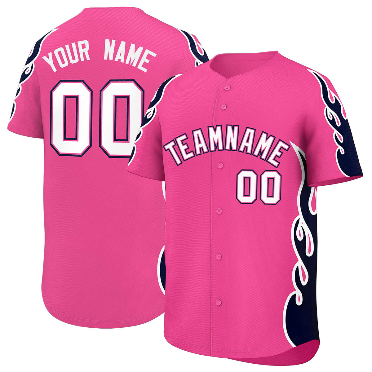 Custom Pink Navy Side Flame Outline Pattern Sports Uniform Basetball Jersey