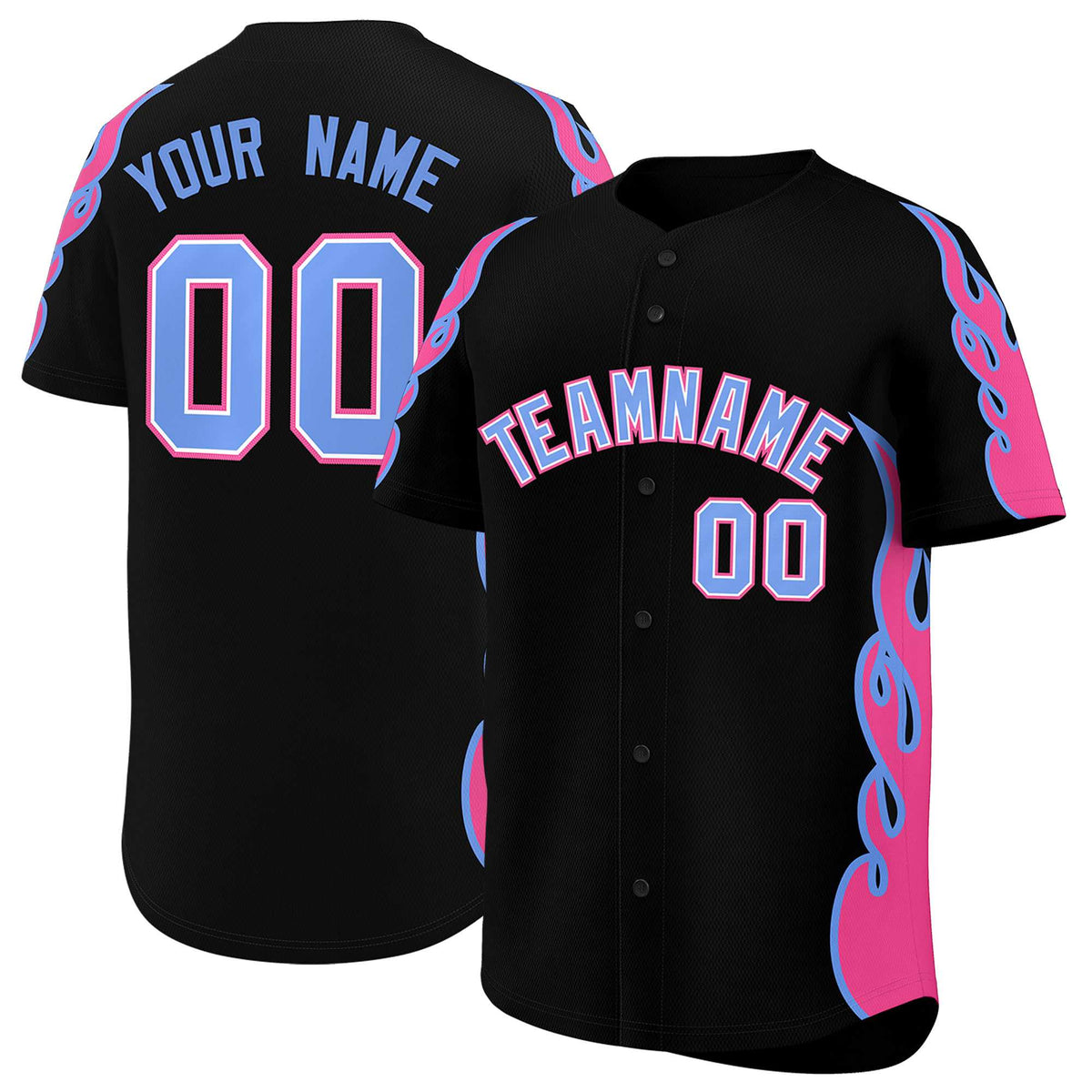 Custom Black Pink Side Flame Outline Pattern Sports Uniform Basetball Jersey