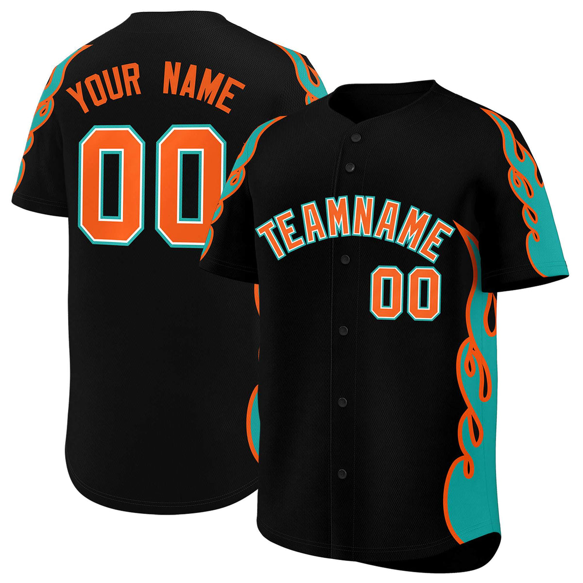 Custom Black Aqua Side Flame Outline Pattern Sports Uniform Basetball Jersey