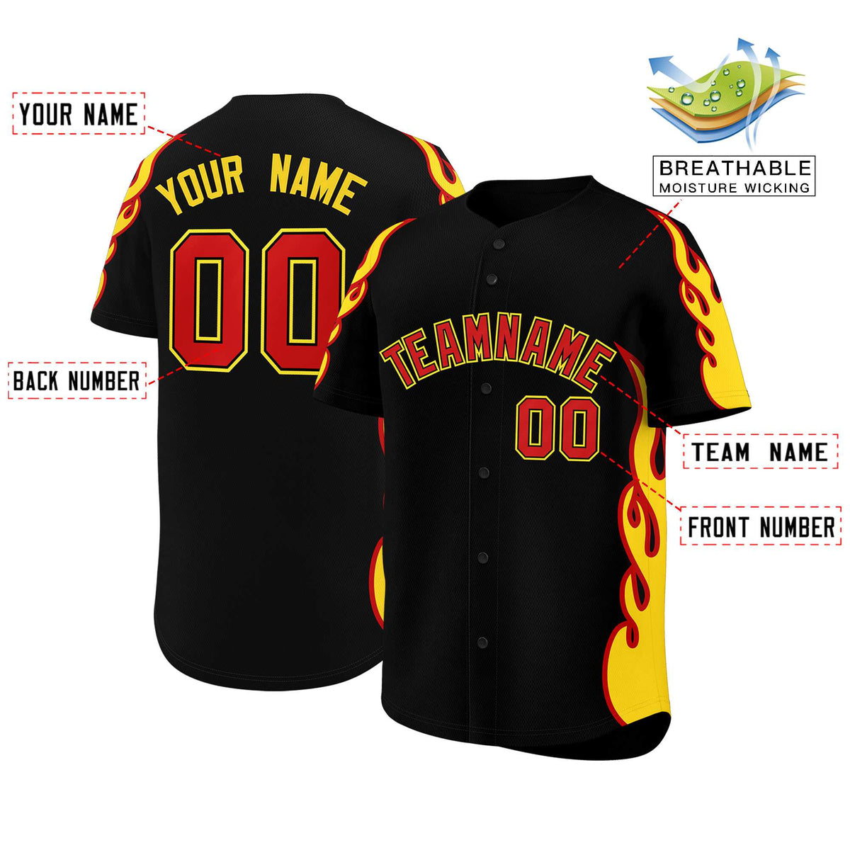 Custom Black Gold Side Flame Outline Pattern Sports Uniform Basetball Jersey