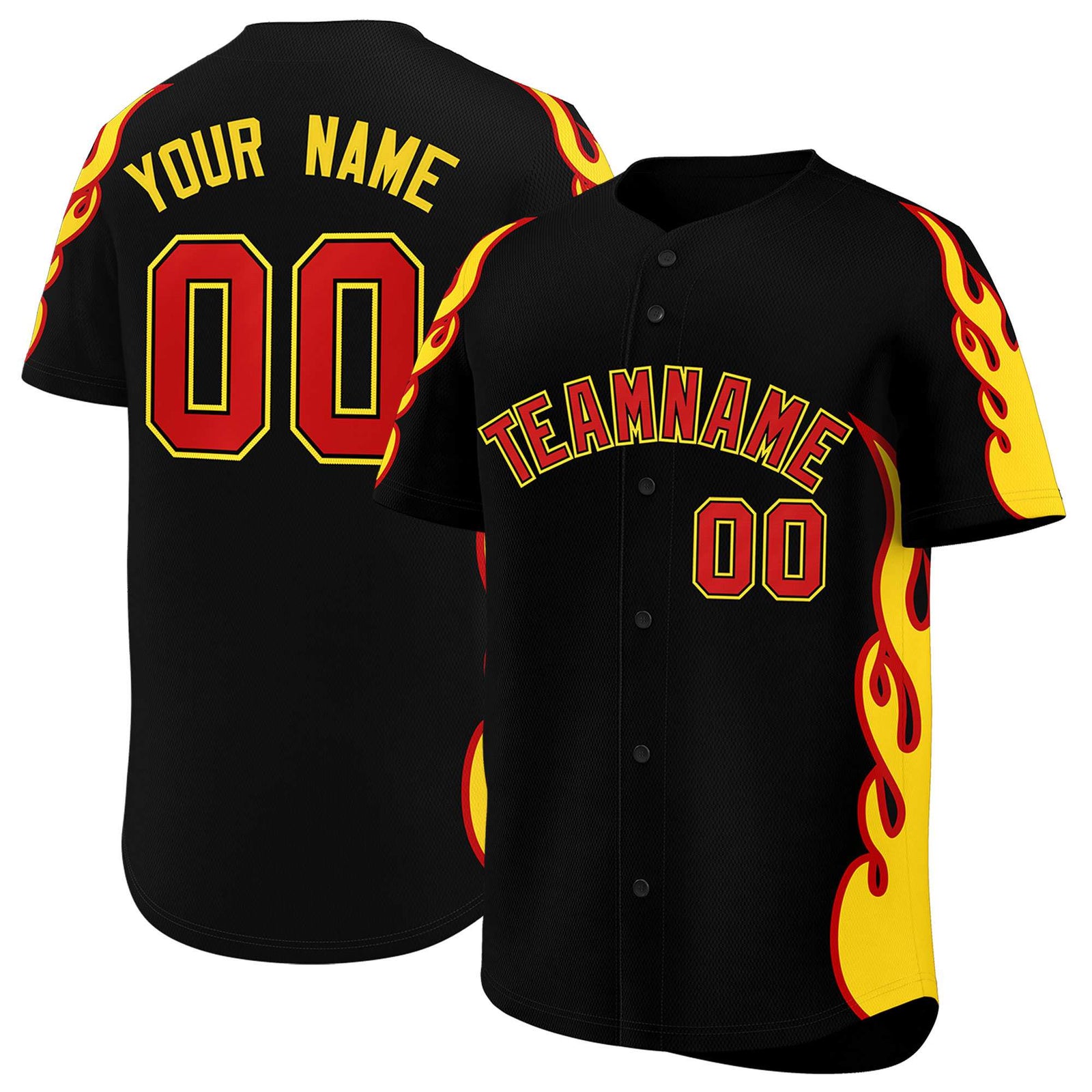Custom Black Gold Side Flame Outline Pattern Sports Uniform Basetball Jersey