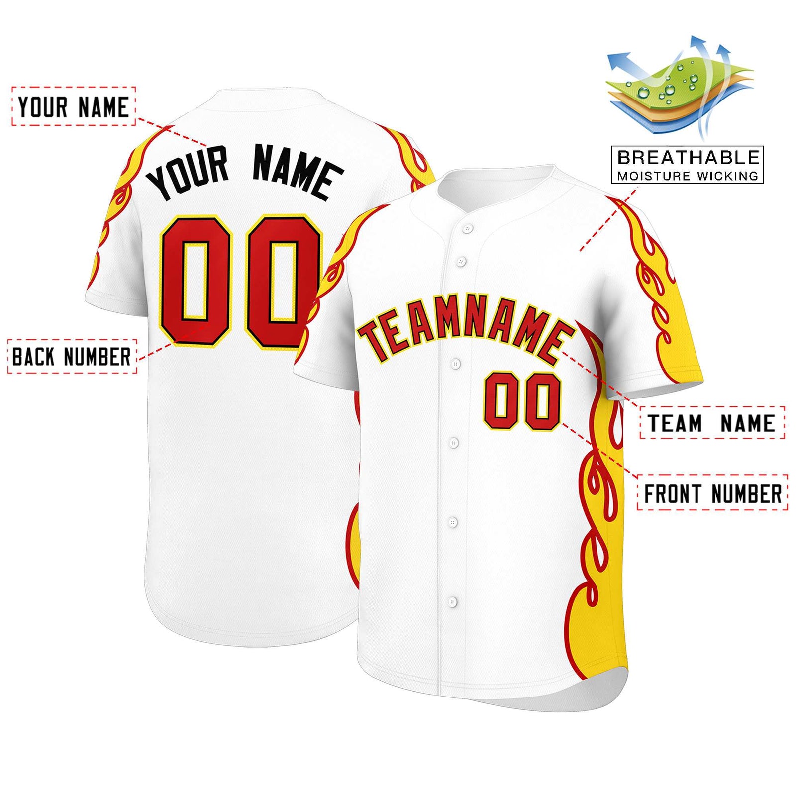 Custom White Gold Side Flame Outline Pattern Sports Uniform Basetball Jersey