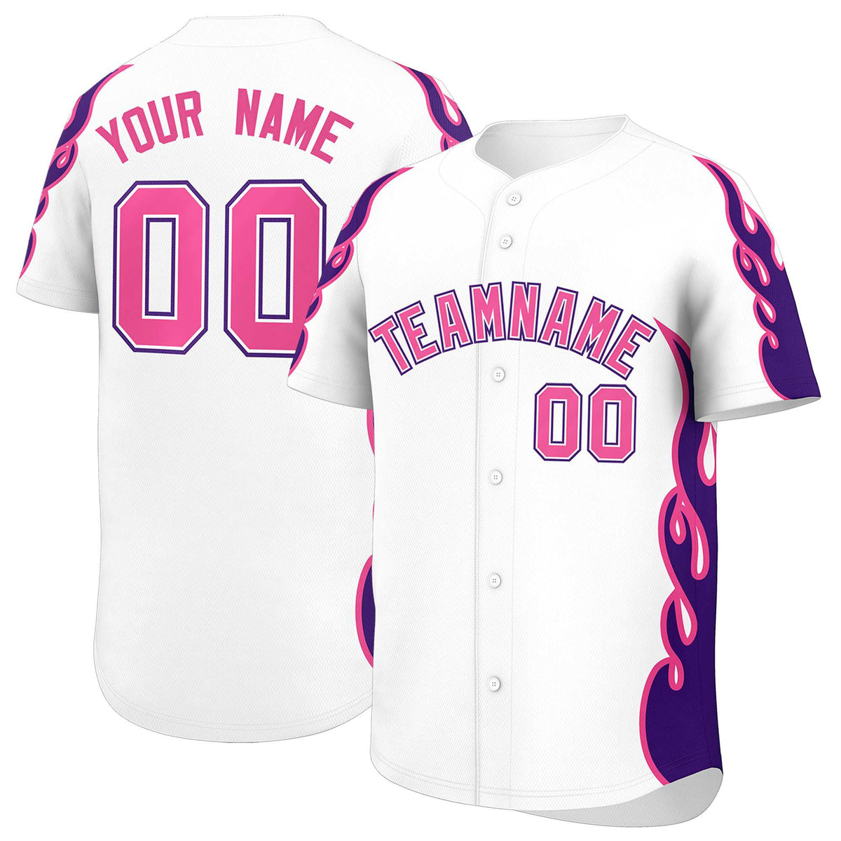Custom White Purple Side Flame Outline Pattern Sports Uniform Basetball Jersey