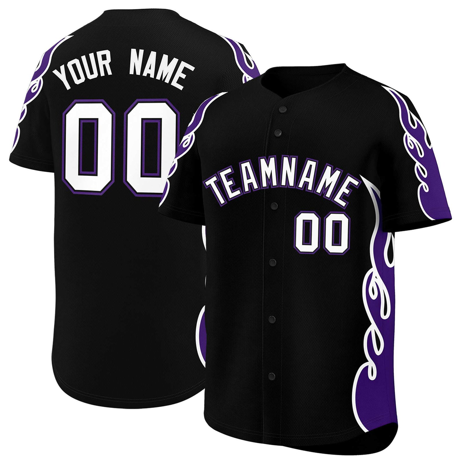 Custom Black Purple Side Flame Outline Pattern Sports Uniform Basetball Jersey