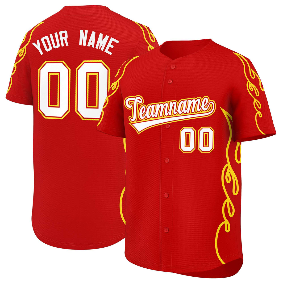 Custom Red Gold Side Flame Outline Pattern Sports Uniform Basetball Jersey