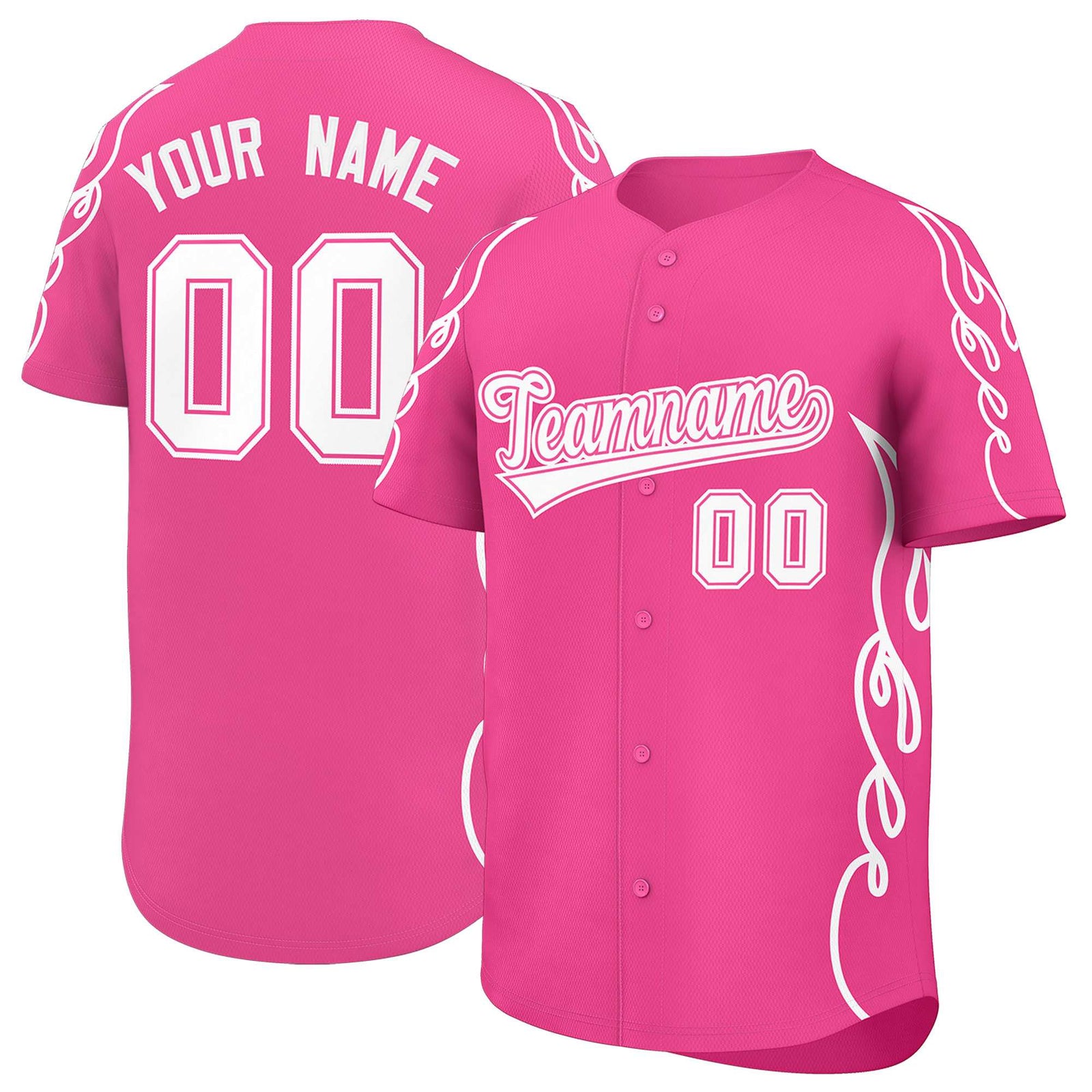 Custom Pink White Side Flame Outline Pattern Sports Uniform Basetball Jersey