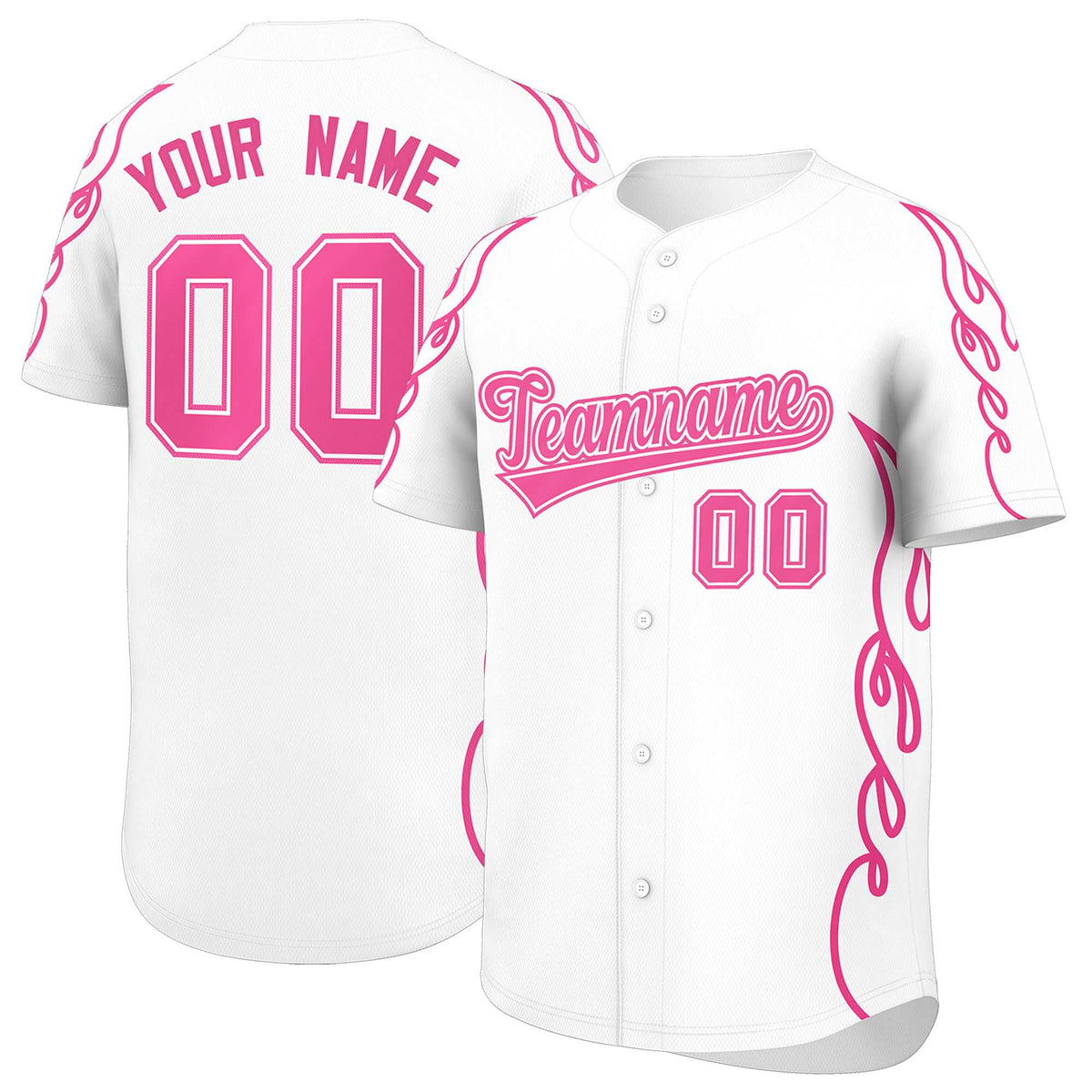 Custom White Pink Side Flame Outline Pattern Sports Uniform Basetball Jersey