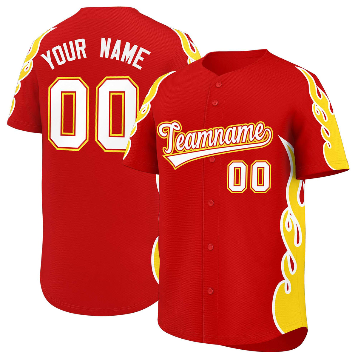 Custom Red Gold Side Flame Outline Pattern Sports Uniform Basetball Jersey