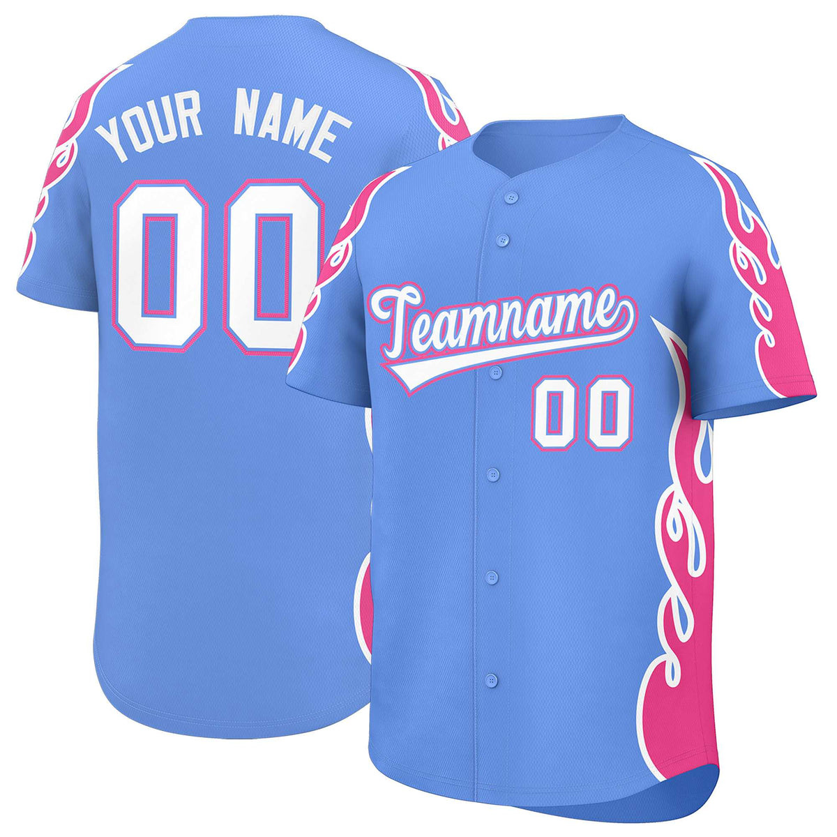 Custom Light Blue Pink Side Flame Outline Pattern Sports Uniform Basetball Jersey