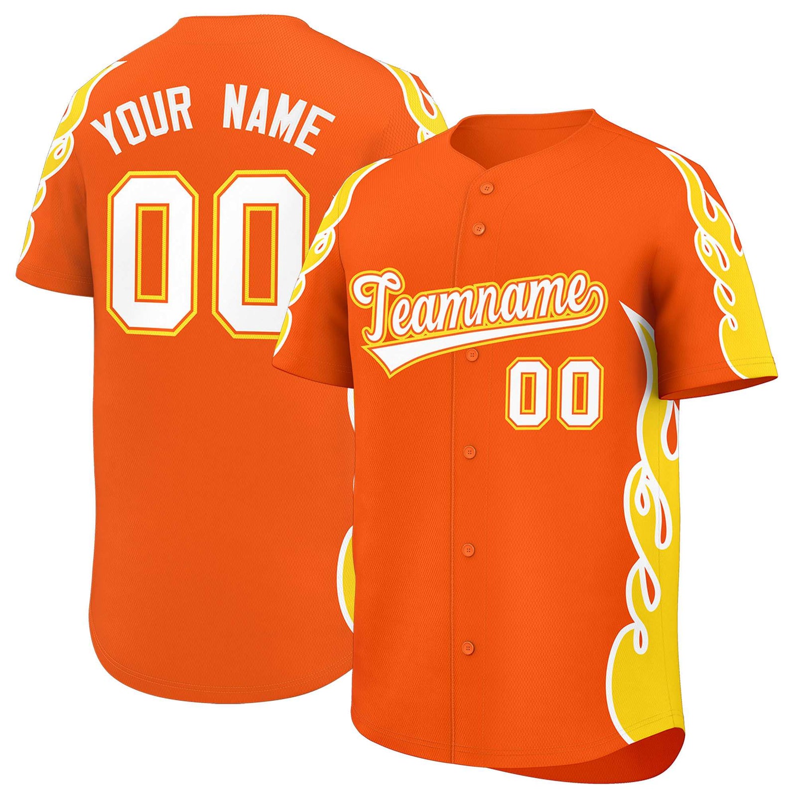 Custom Orange Gold Side Flame Outline Pattern Sports Uniform Basetball Jersey