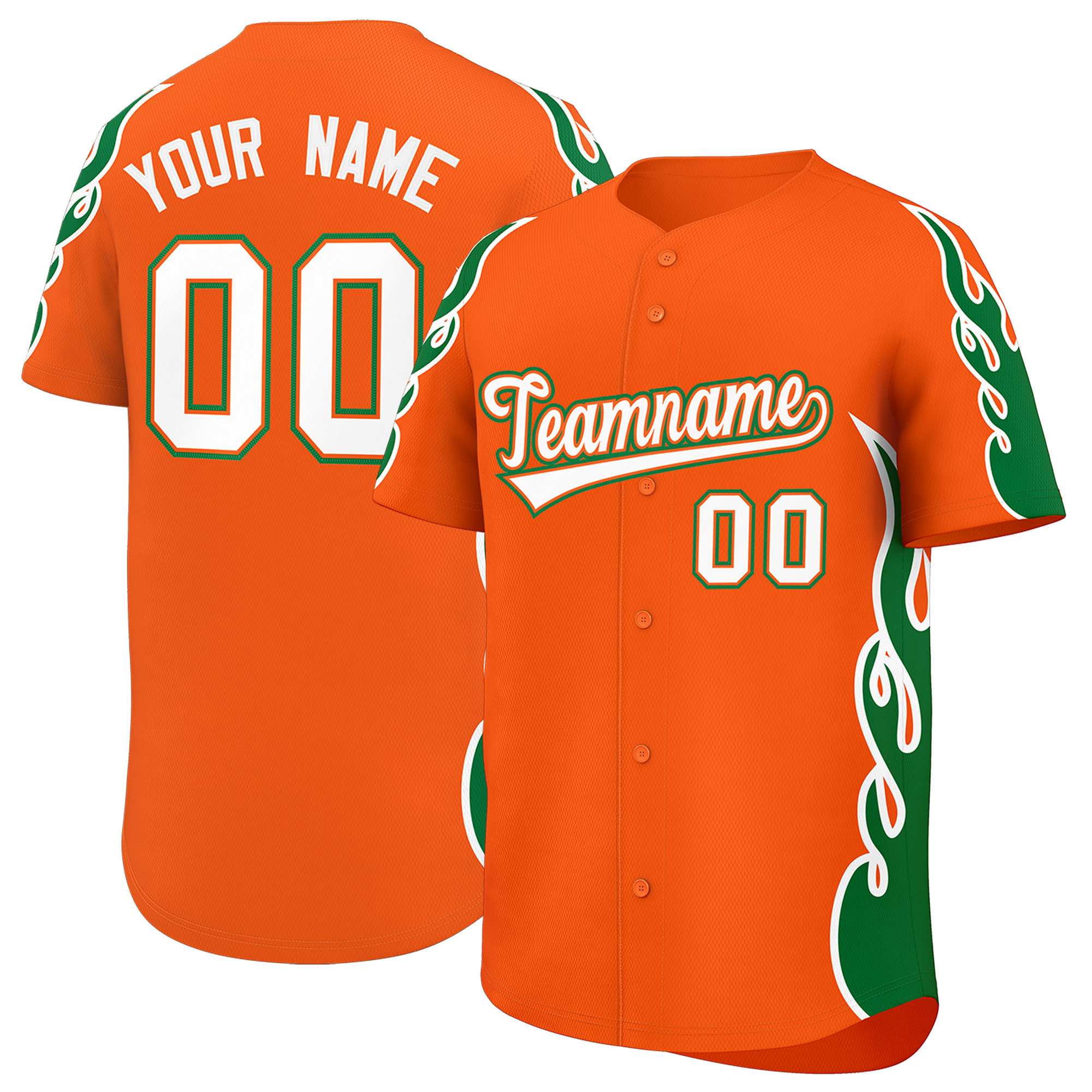 Custom Orange Kelly Green Side Flame Outline Pattern Sports Uniform Basetball Jersey