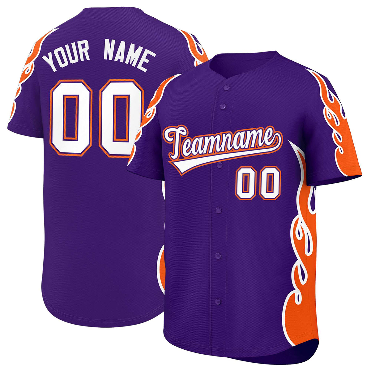 Custom Purple Orange Side Flame Outline Pattern Sports Uniform Basetball Jersey