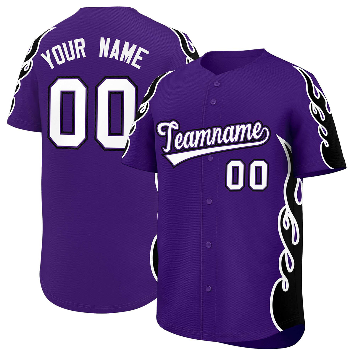 Custom Purple Black Side Flame Outline Pattern Sports Uniform Basetball Jersey