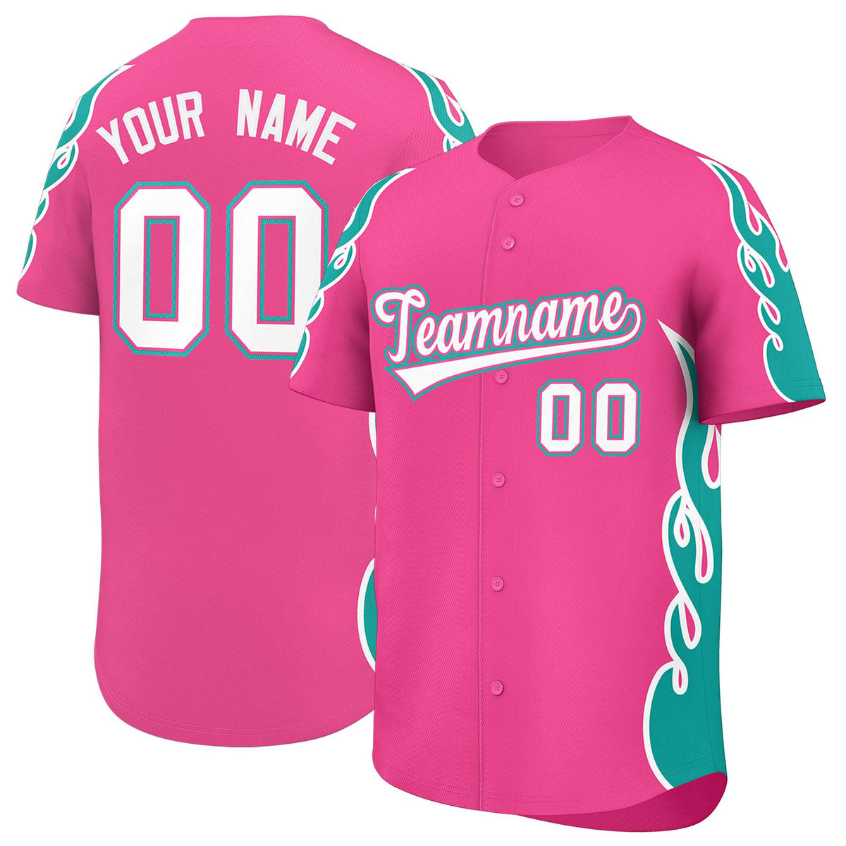 Custom Pink Aqua Side Flame Outline Pattern Sports Uniform Basetball Jersey