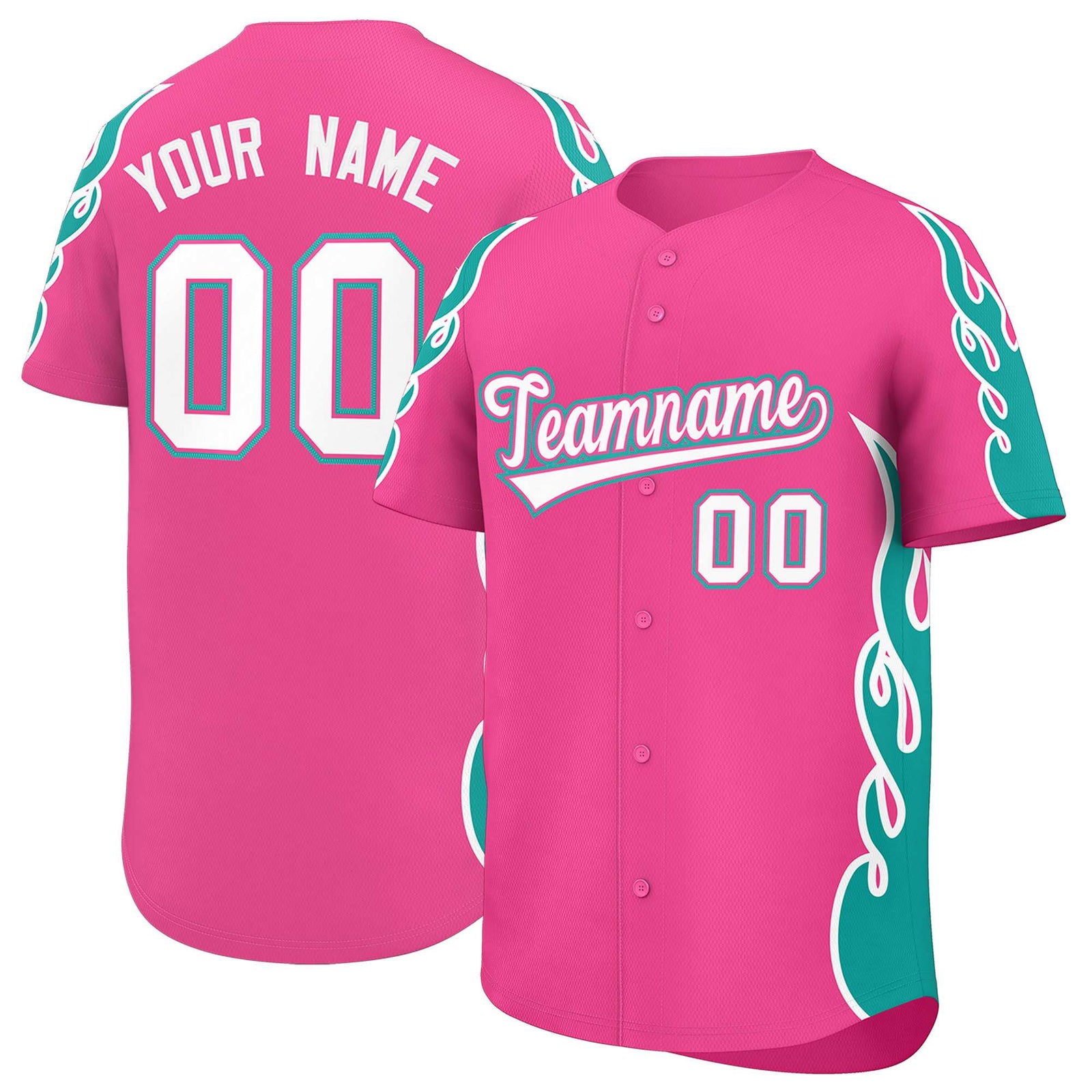 Custom Pink Aqua Side Flame Outline Pattern Sports Uniform Basetball Jersey