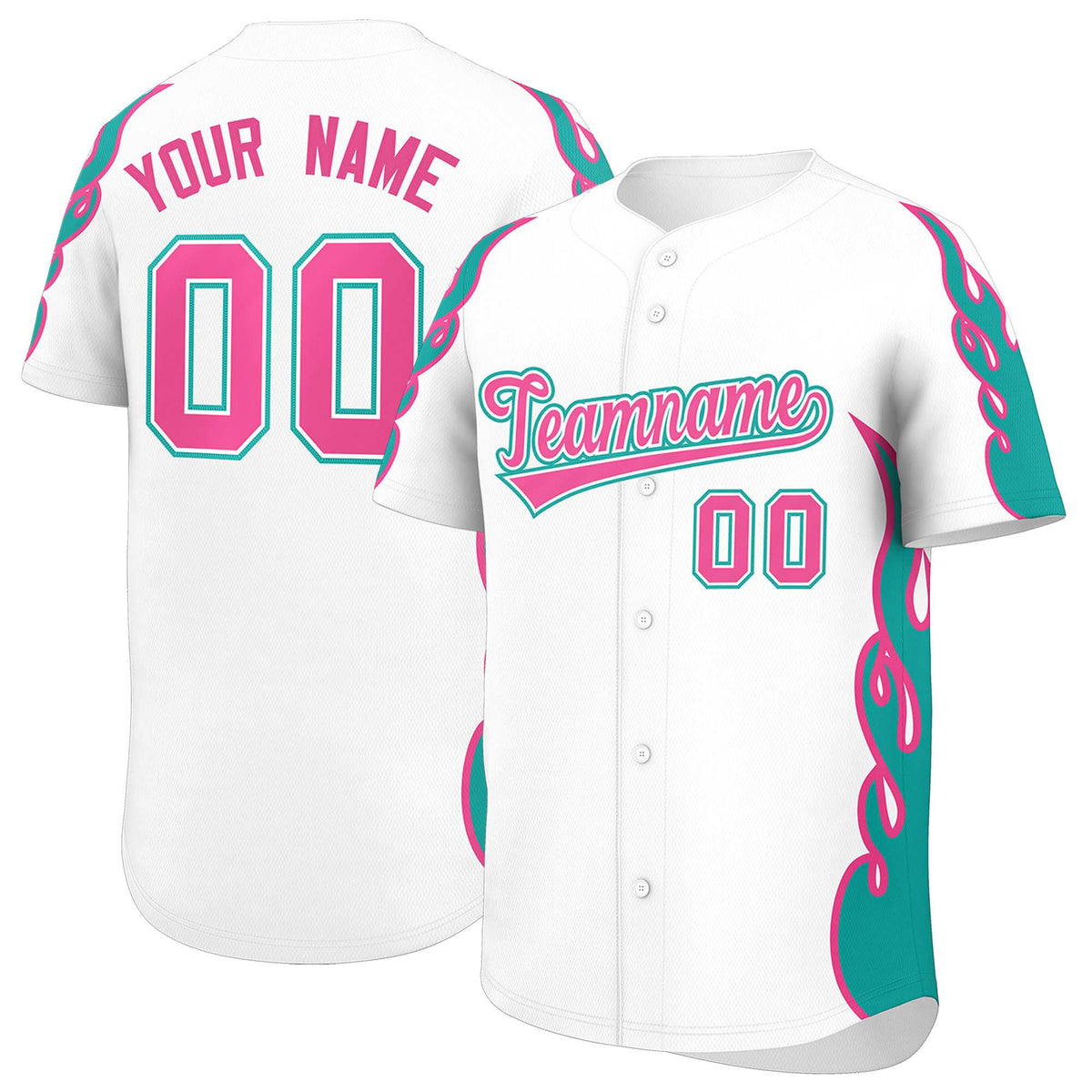 Custom White Aqua Side Flame Outline Pattern Sports Uniform Basetball Jersey