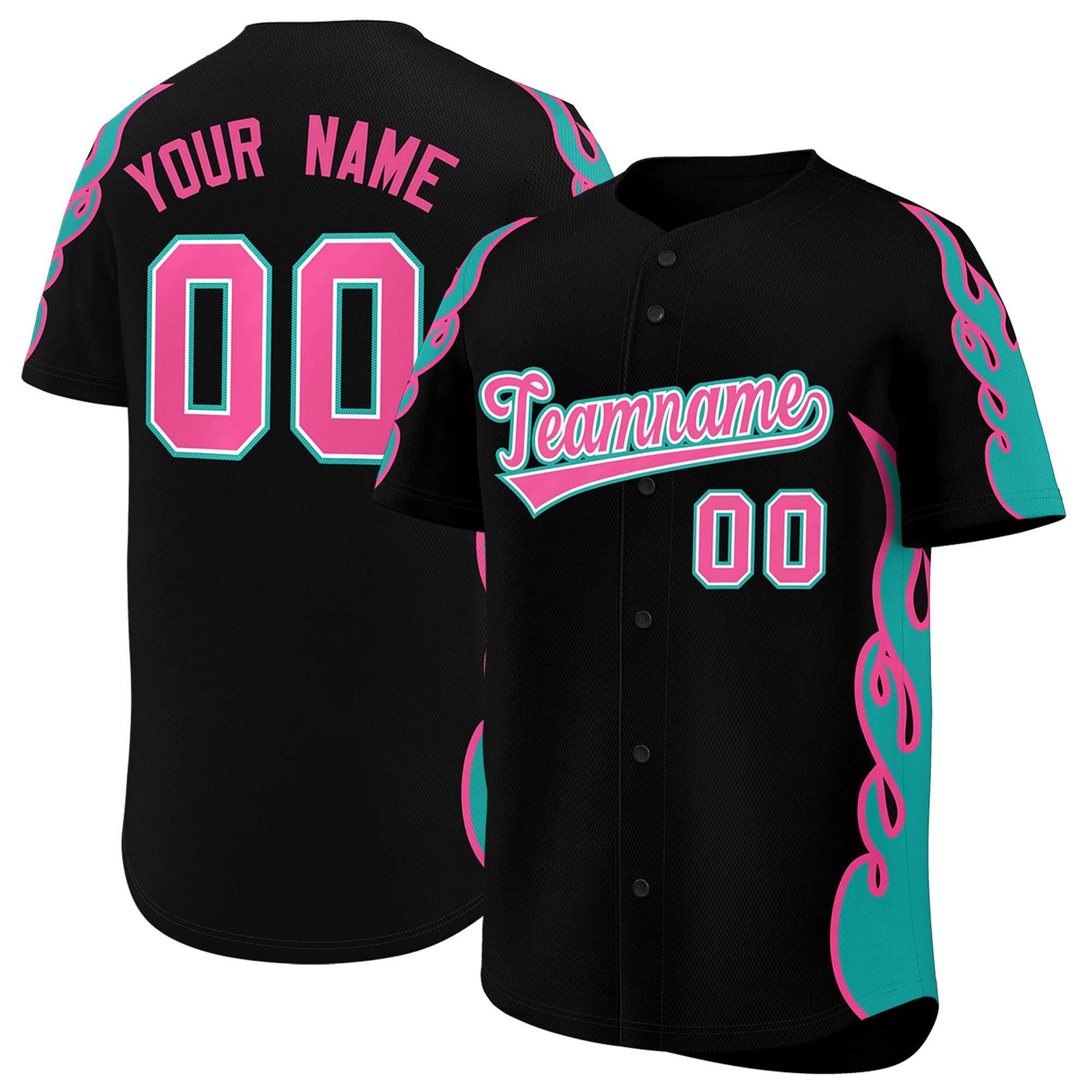 Custom Black Aqua Side Flame Outline Pattern Sports Uniform Basetball Jersey
