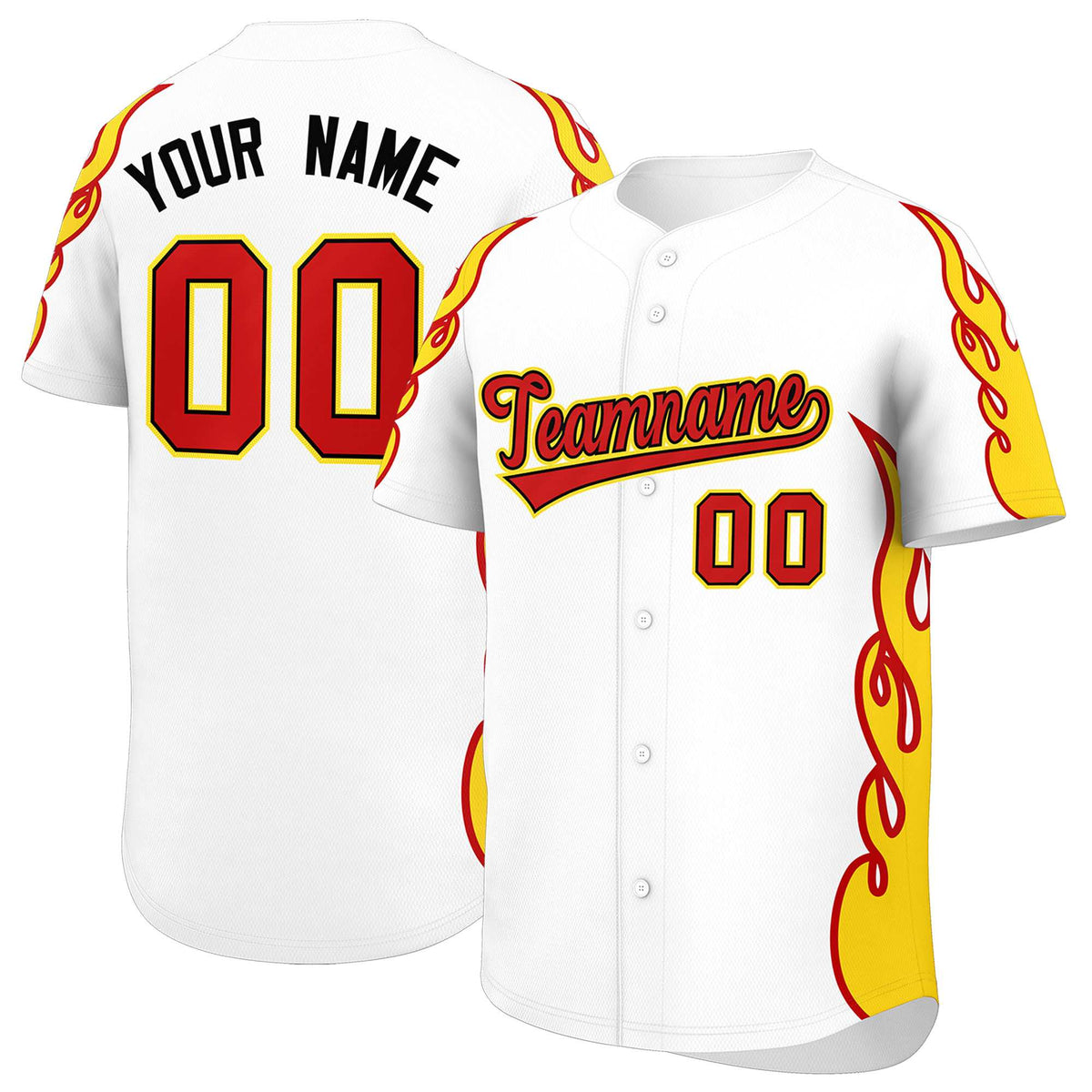 Custom White Gold Side Flame Outline Pattern Sports Uniform Basetball Jersey