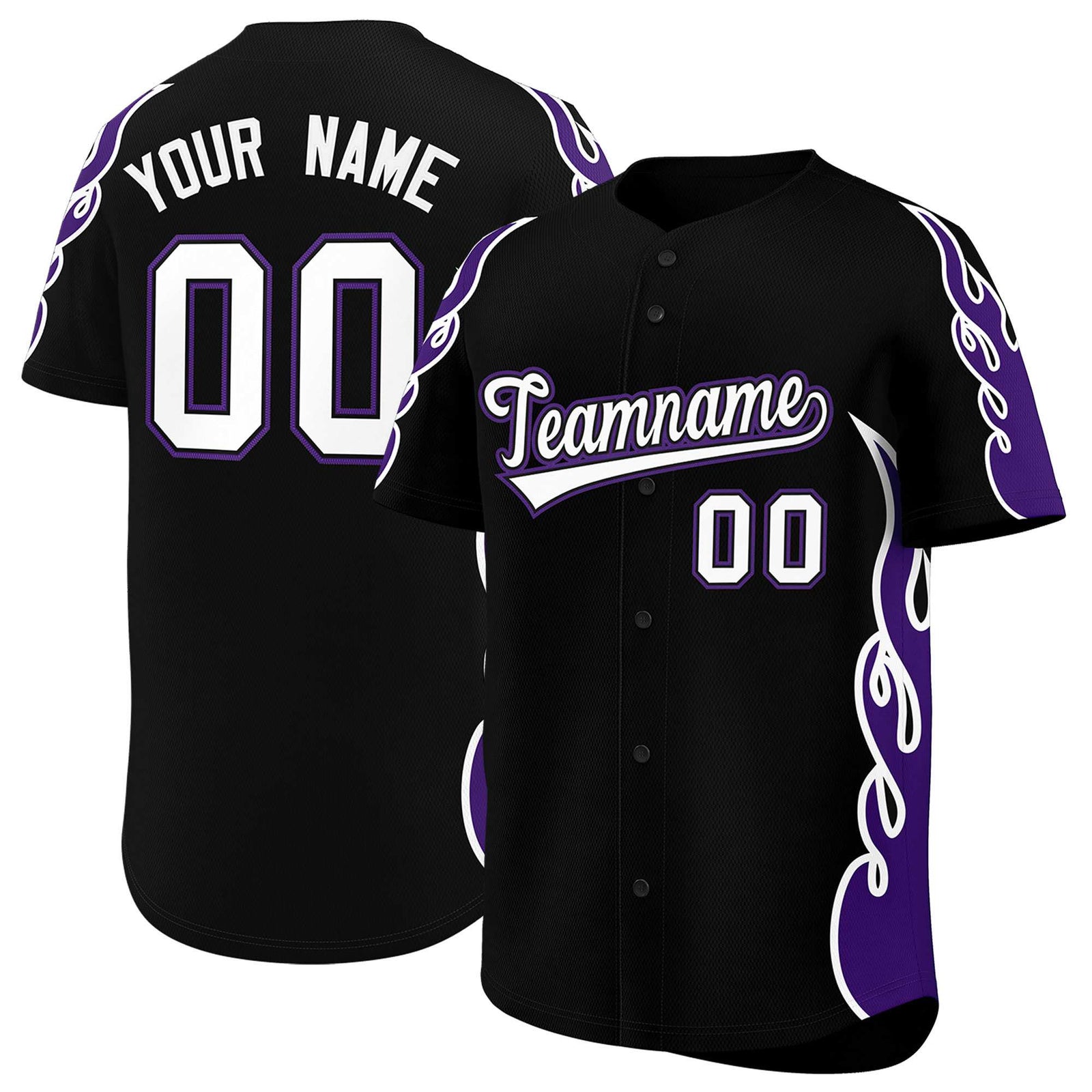 Custom Black Purple Side Flame Outline Pattern Sports Uniform Basetball Jersey