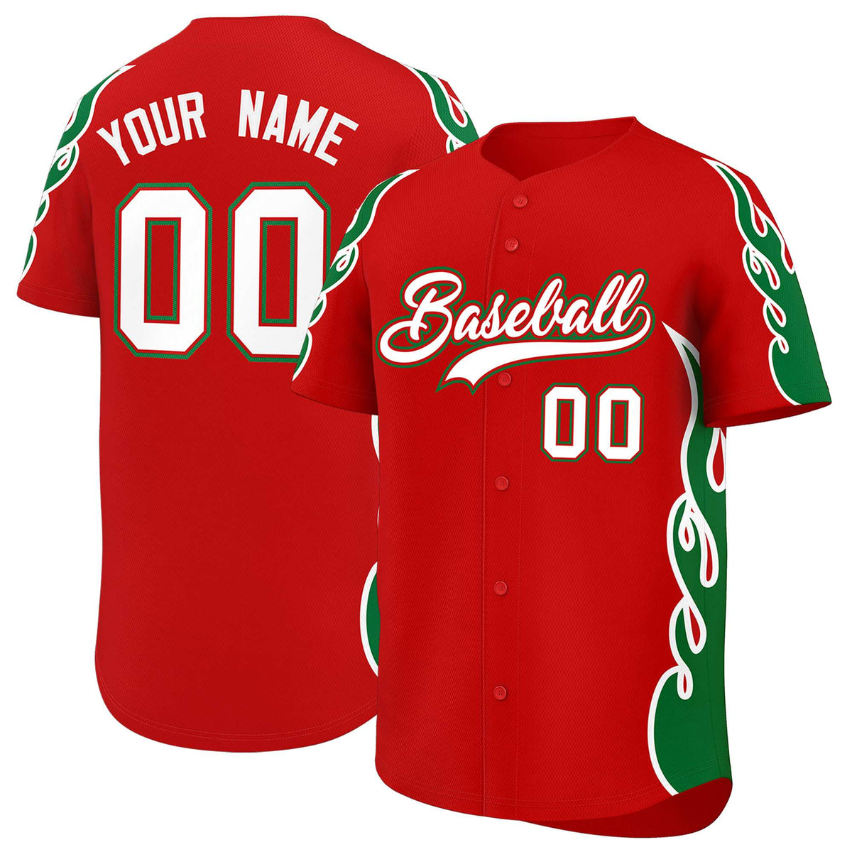 Custom Red Kelly Green Side Flame Outline Pattern Sports Uniform Basetball Jersey