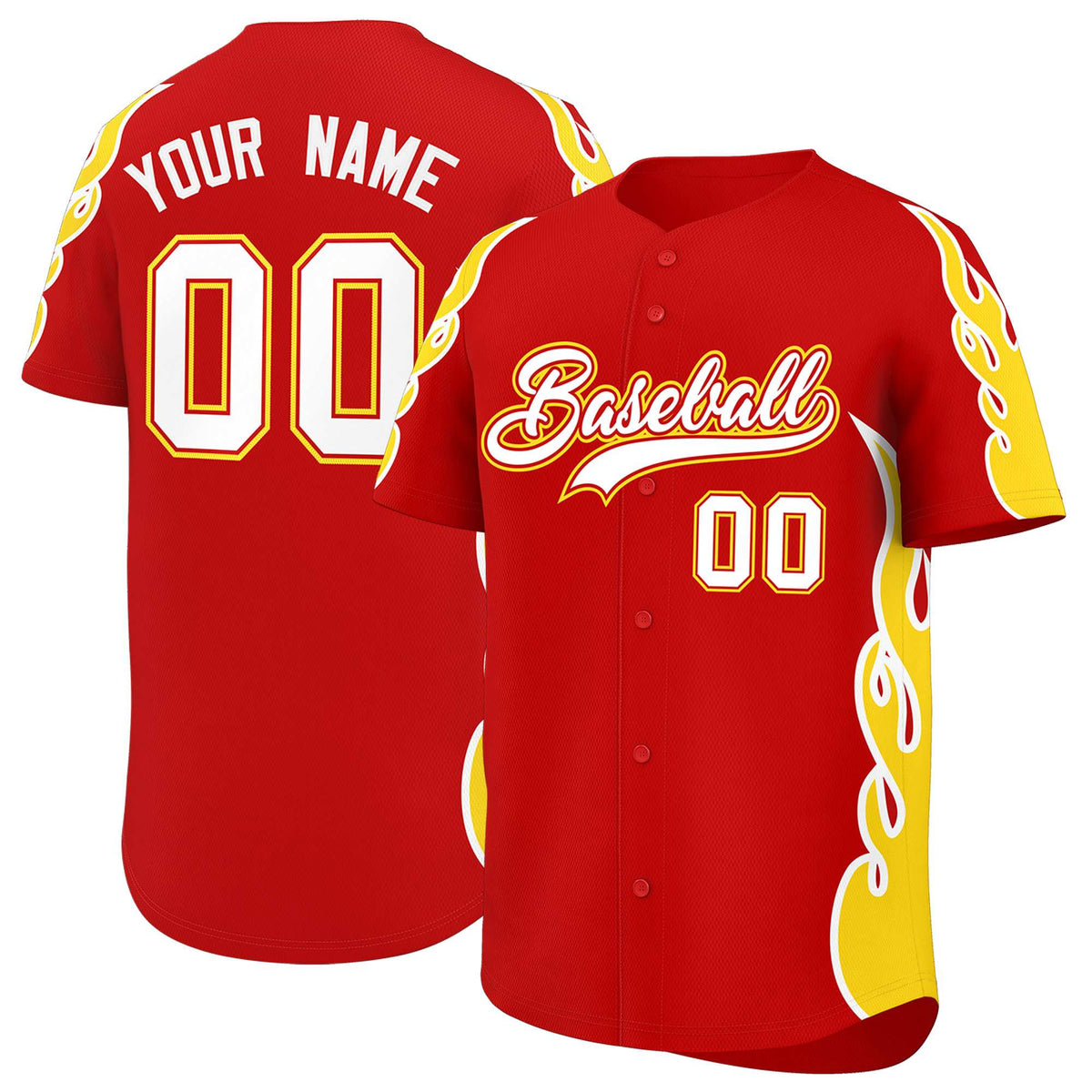 Custom Red Gold Side Flame Outline Pattern Sports Uniform Basetball Jersey