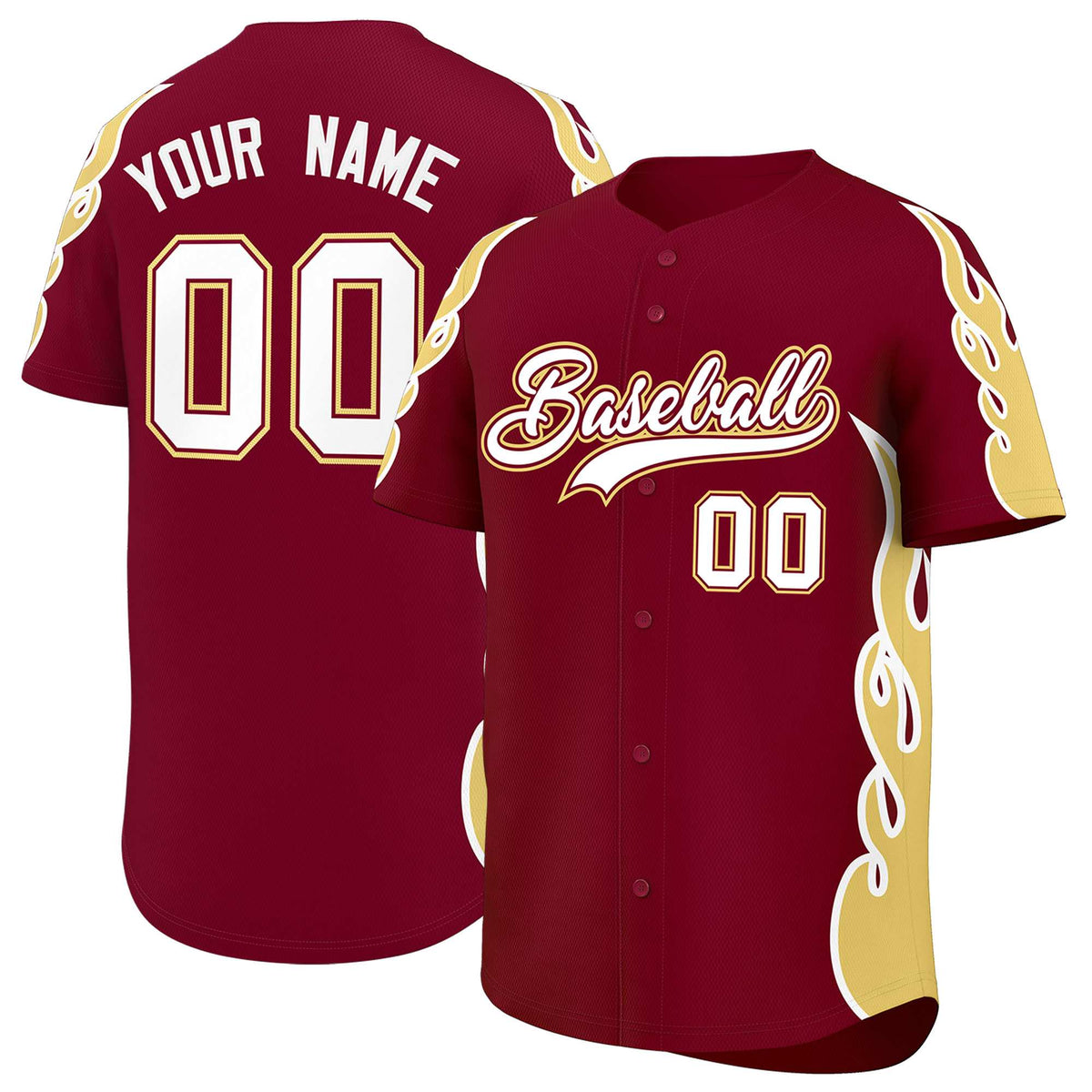 Custom Crimson Khaki Side Flame Outline Pattern Sports Uniform Basetball Jersey