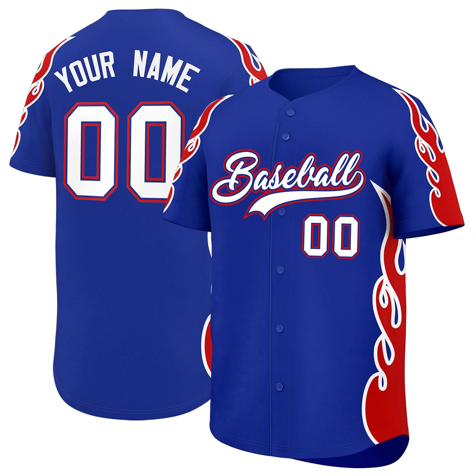Custom Royal Red Side Flame Outline Pattern Sports Uniform Basetball Jersey