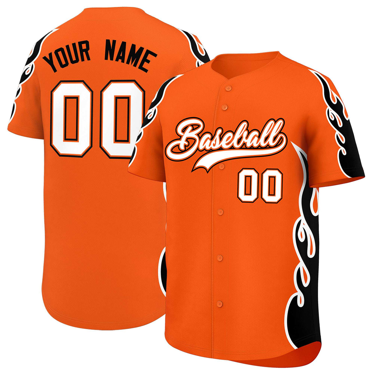 Custom Orange Black Side Flame Outline Pattern Sports Uniform Basetball Jersey