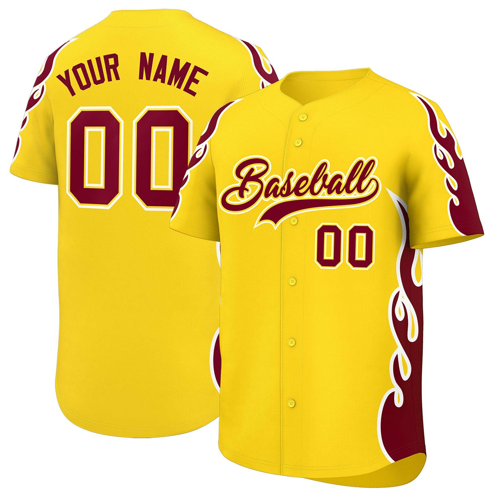 Custom Gold Crimson Side Flame Outline Pattern Sports Uniform Basetball Jersey