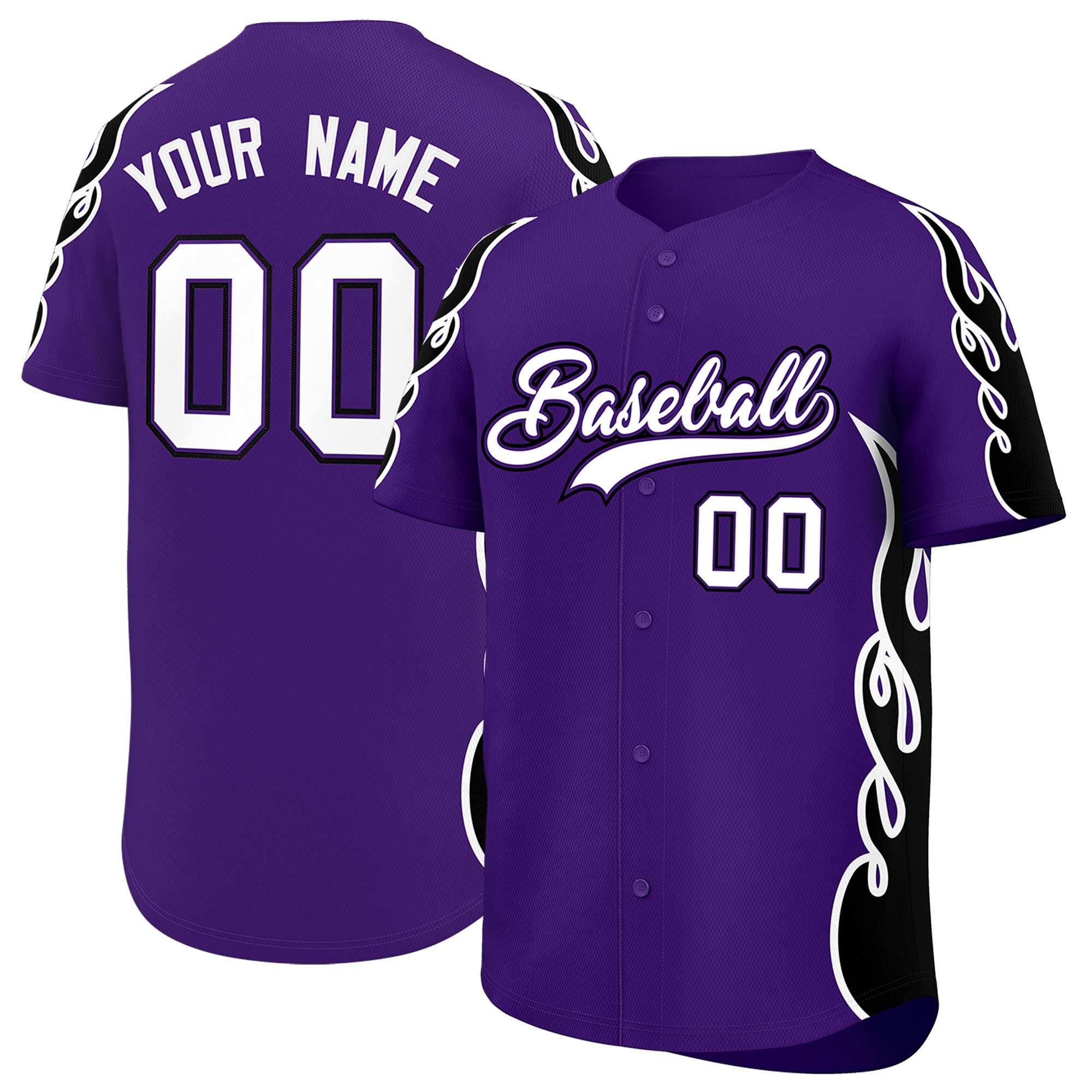 Custom Purple Black Side Flame Outline Pattern Sports Uniform Basetball Jersey