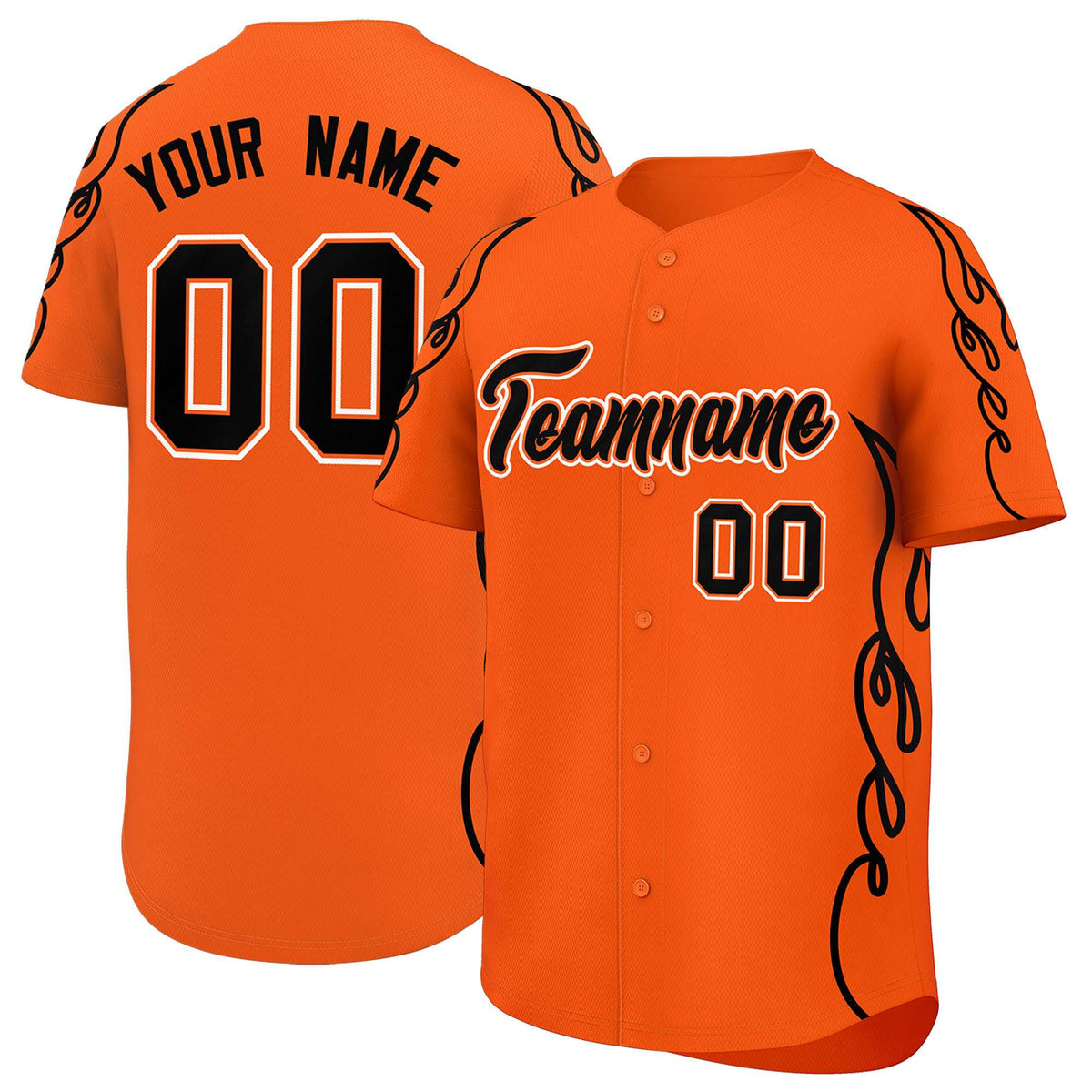 Custom Orange Black Side Flame Outline Pattern Sports Uniform Basetball Jersey
