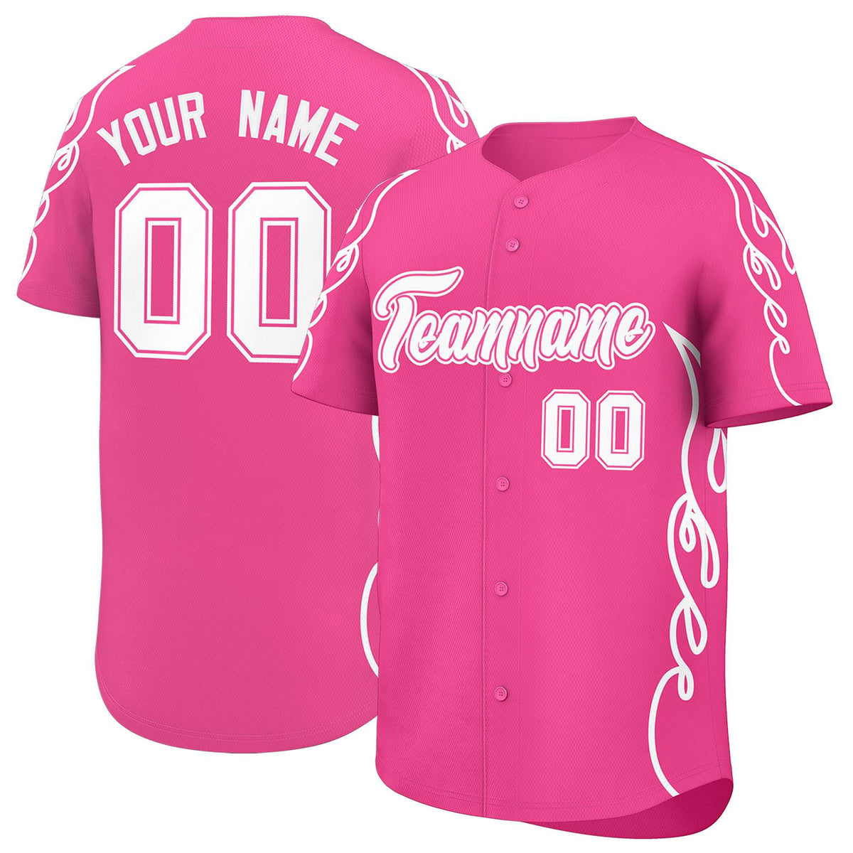 Custom Pink White Side Flame Outline Pattern Sports Uniform Basetball Jersey