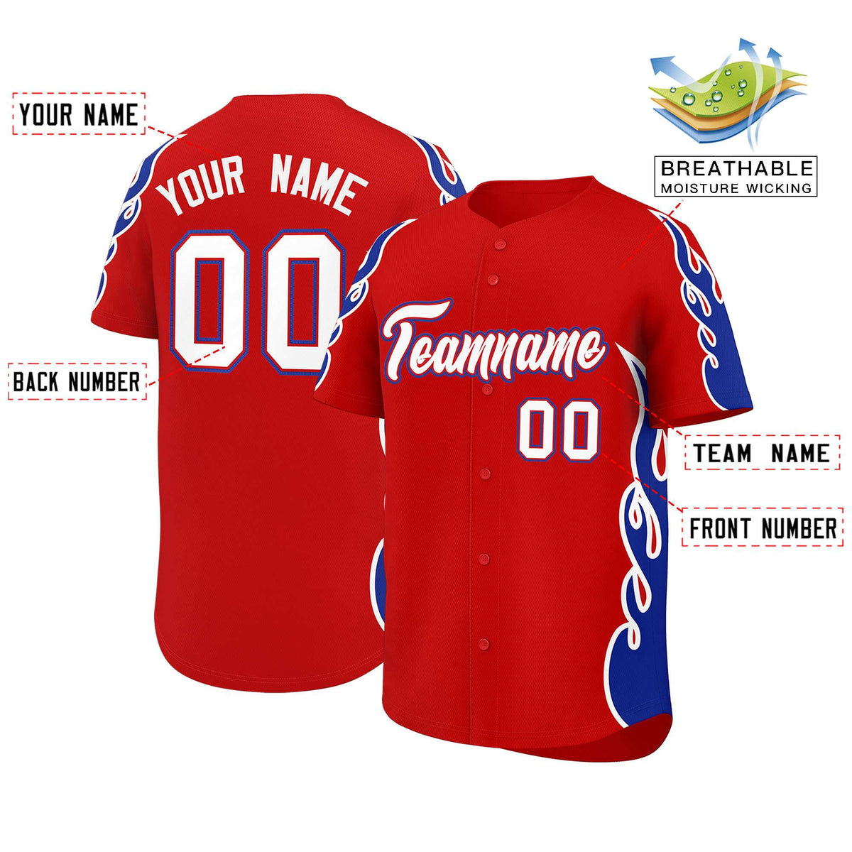 Custom Red Royal Side Flame Outline Pattern Sports Uniform Basetball Jersey