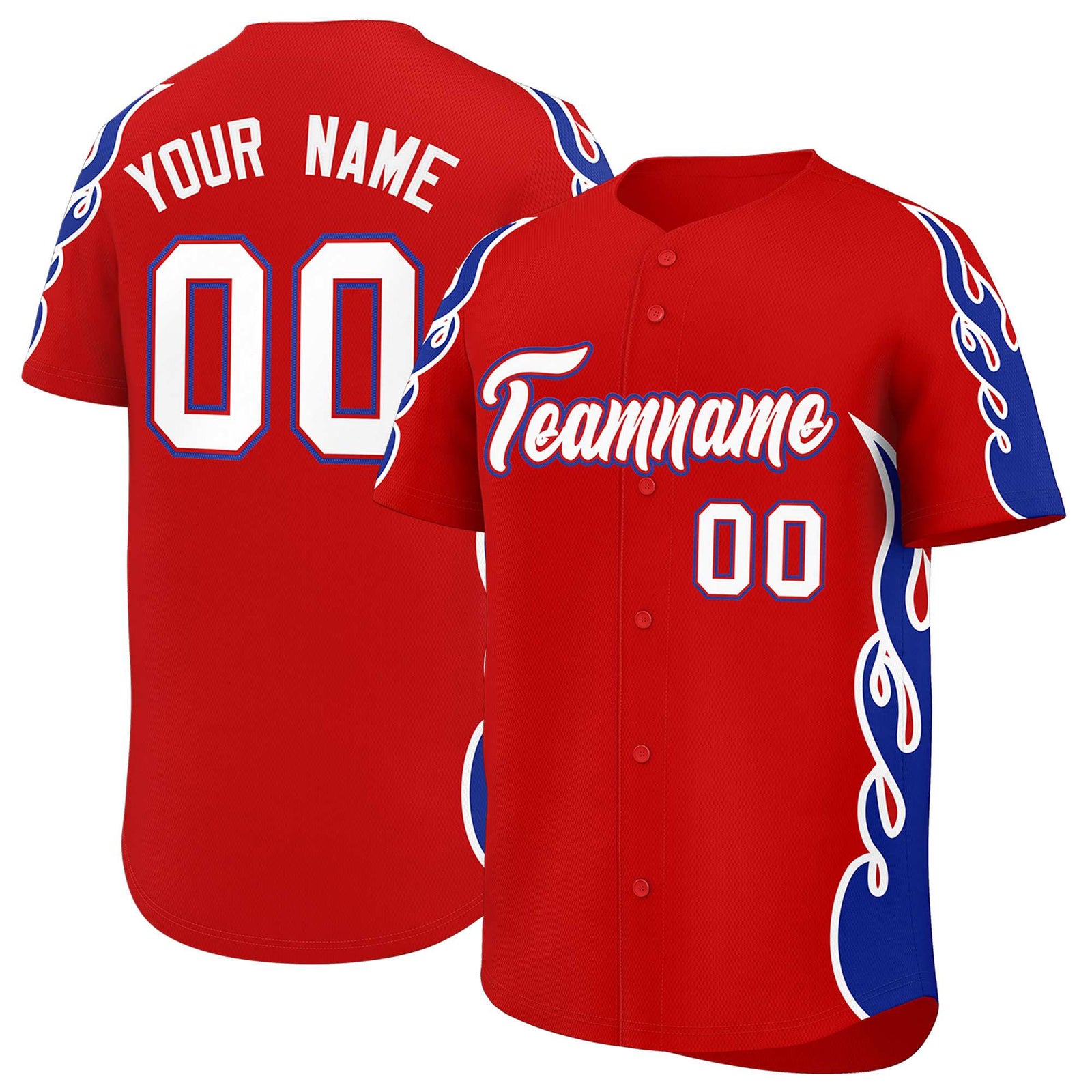 Custom Red Royal Side Flame Outline Pattern Sports Uniform Basetball Jersey