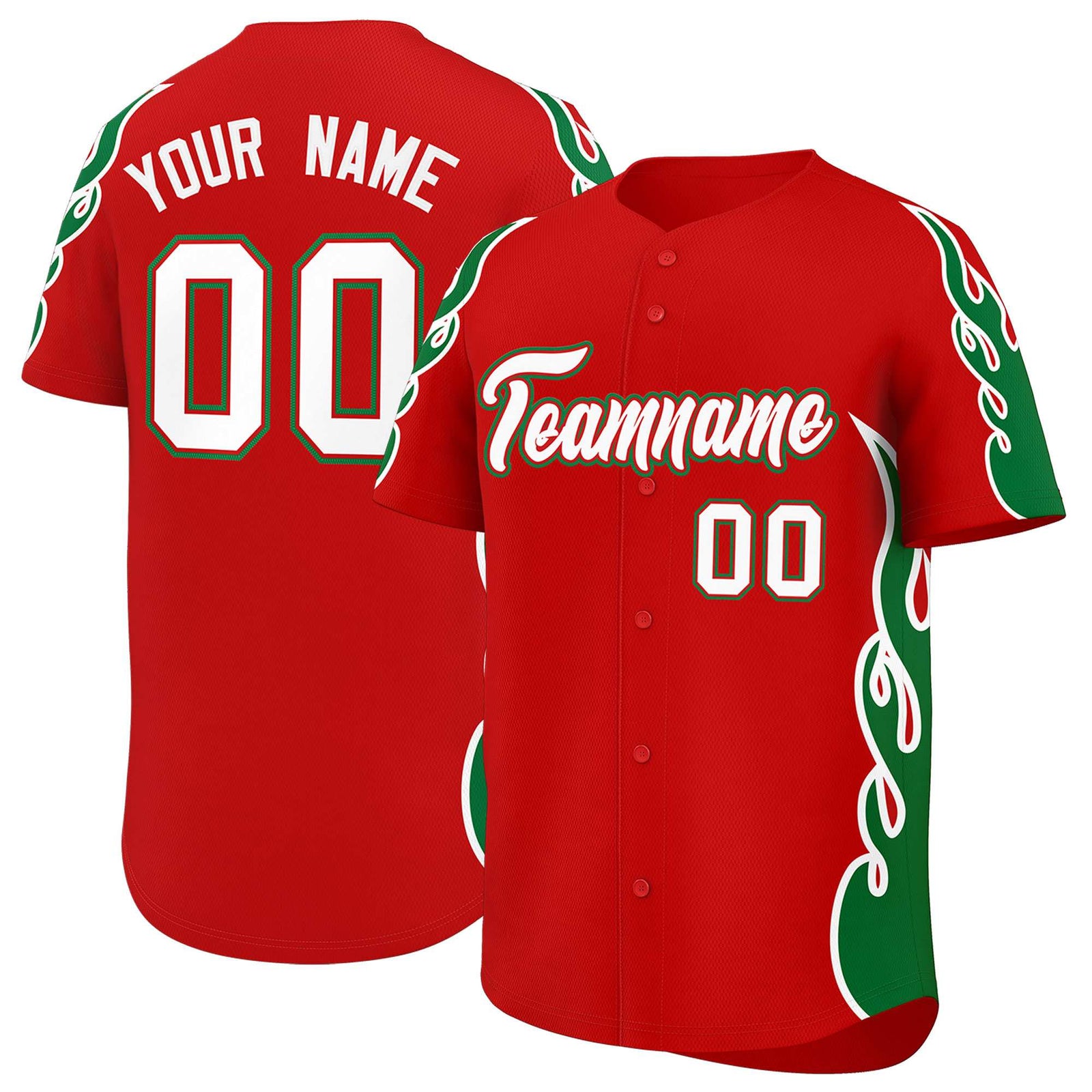 Custom Red Kelly Green Side Flame Outline Pattern Sports Uniform Basetball Jersey