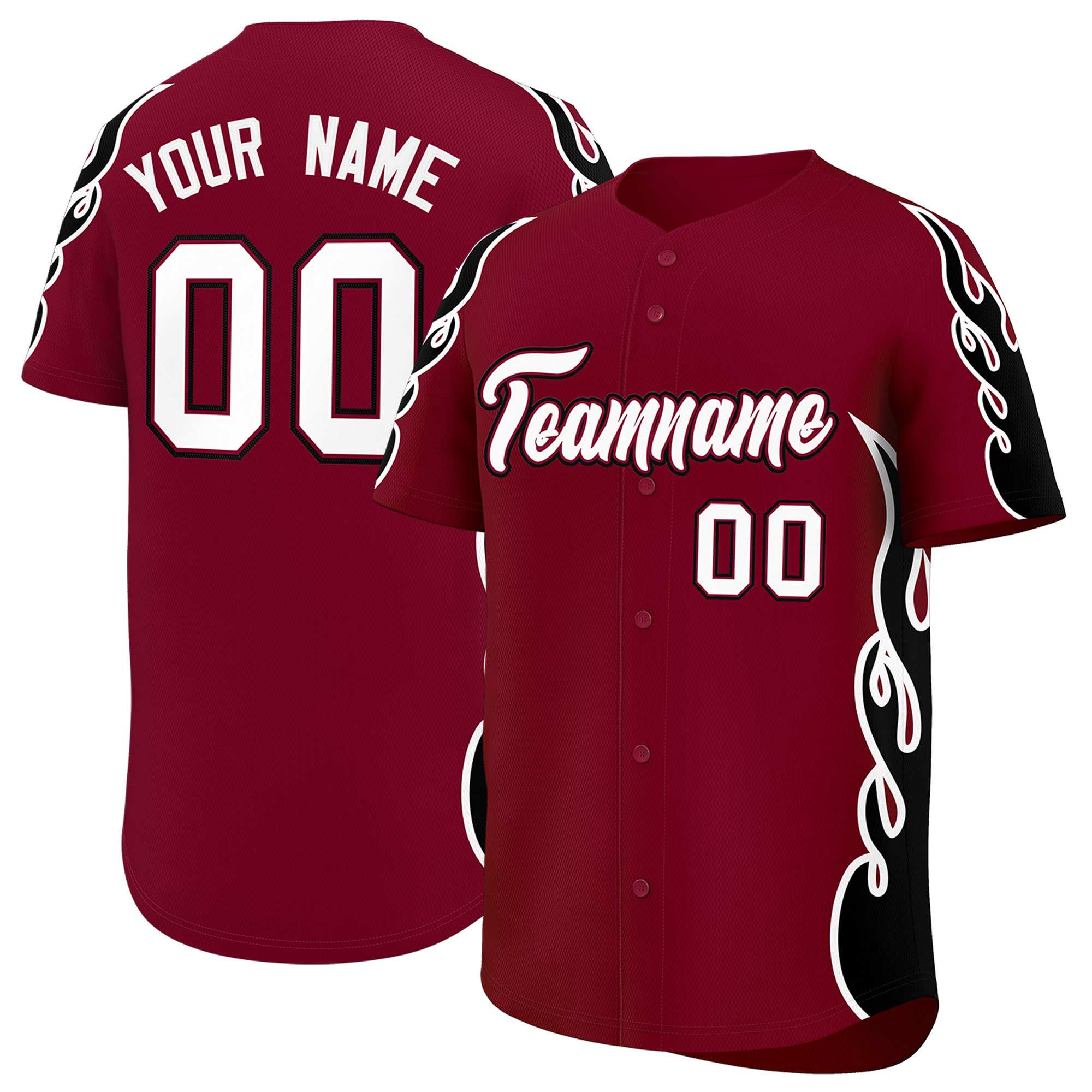 Custom Crimson Black Side Flame Outline Pattern Sports Uniform Basetball Jersey