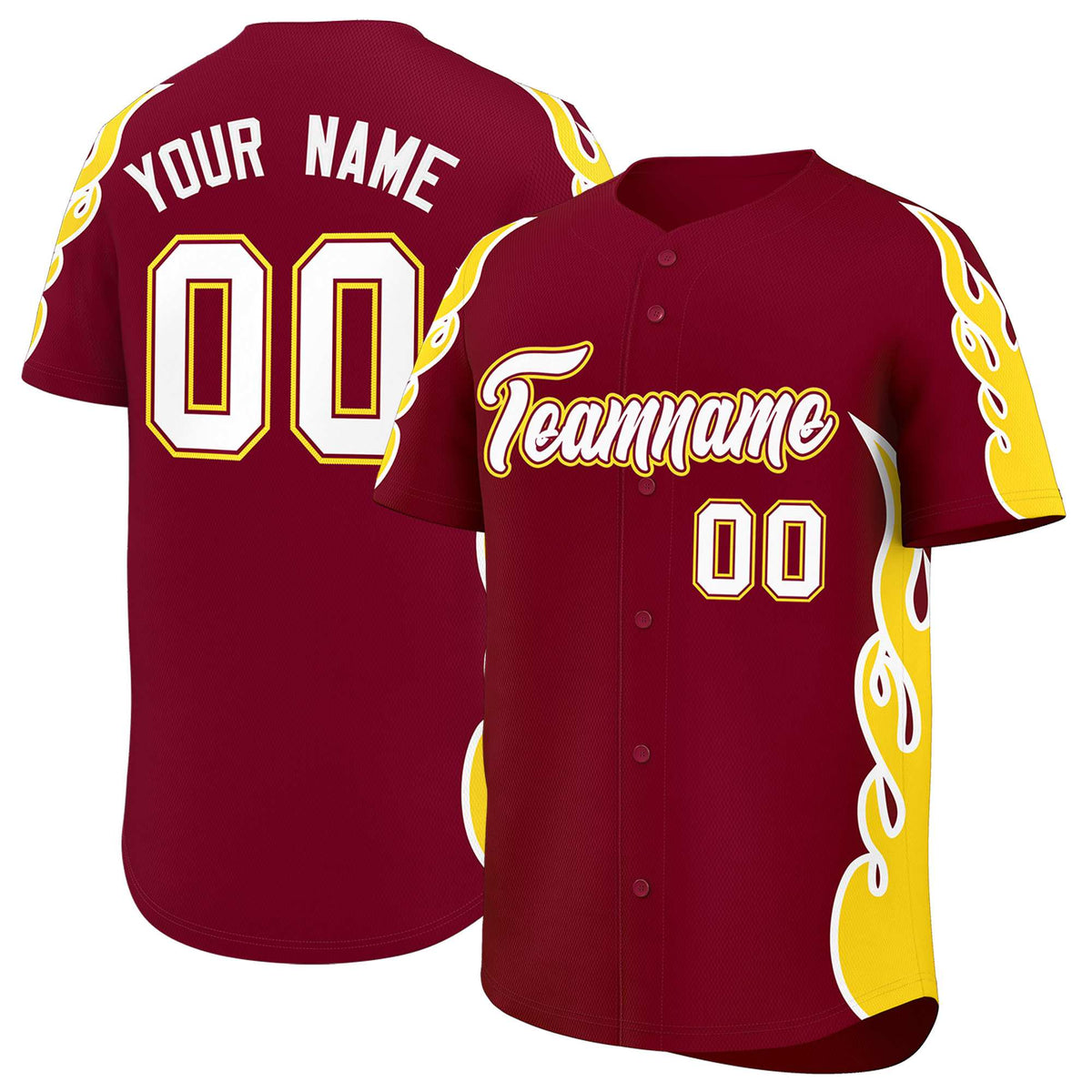 Custom Crimson Gold Side Flame Outline Pattern Sports Uniform Basetball Jersey