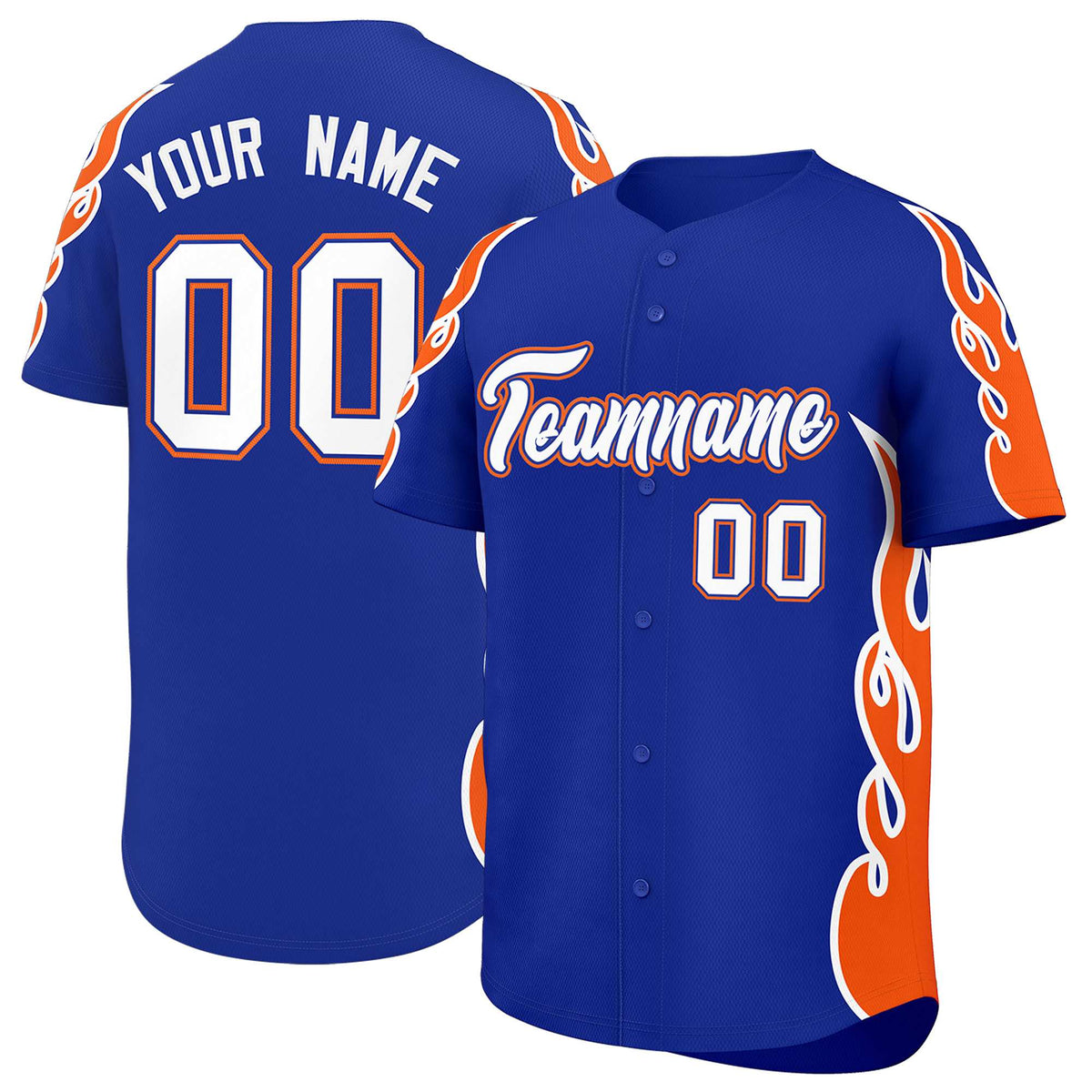 Custom Royal Orange Side Flame Outline Pattern Sports Uniform Basetball Jersey