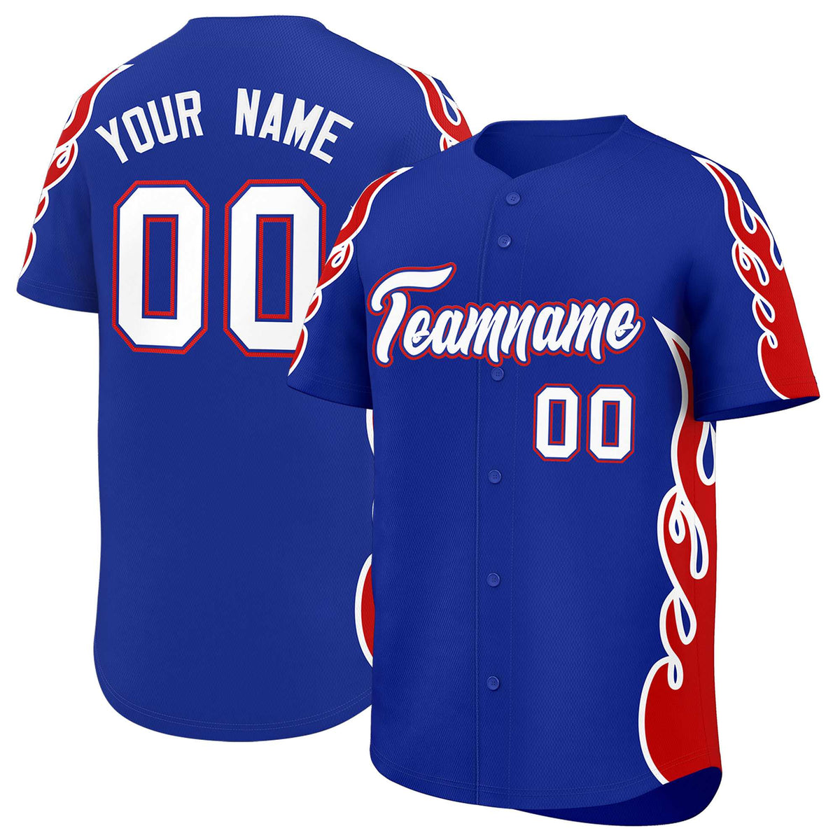Custom Royal Red Side Flame Outline Pattern Sports Uniform Basetball Jersey