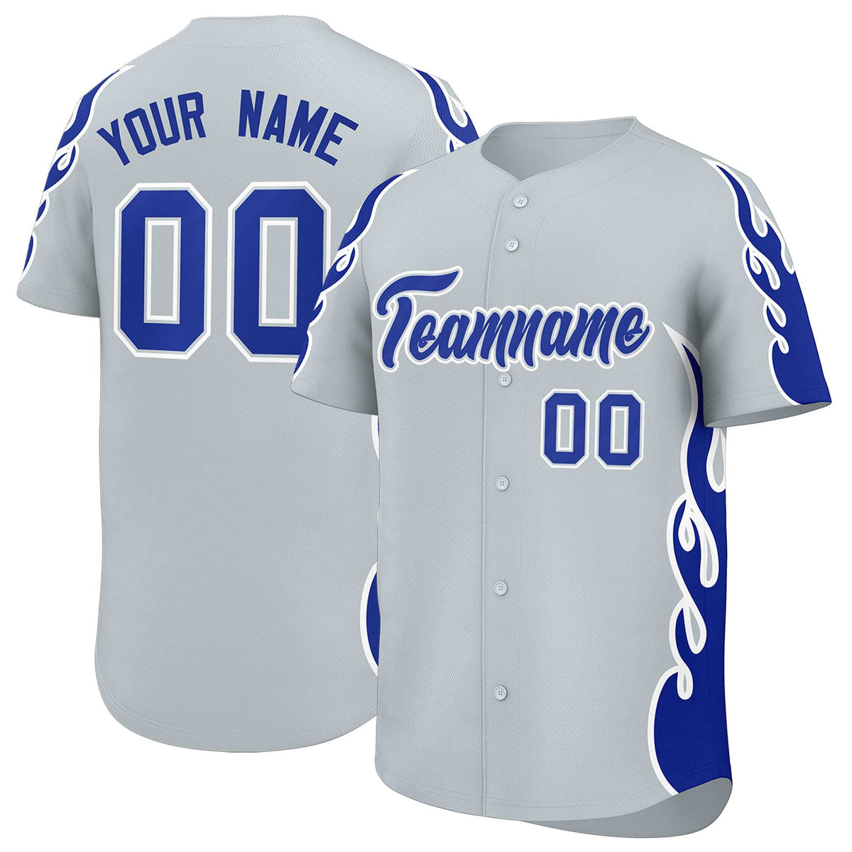 Custom Silver Royal Side Flame Outline Pattern Sports Uniform Basetball Jersey